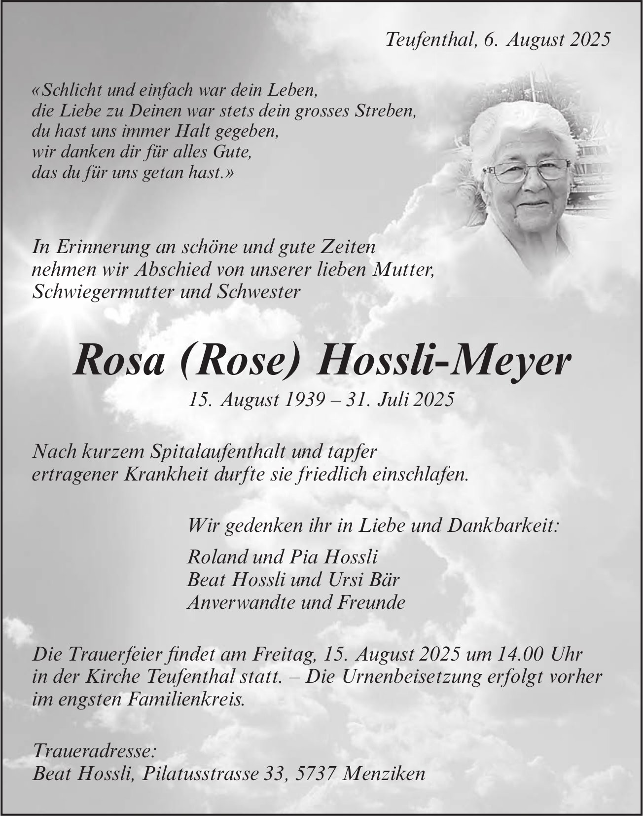 Hossli-Meyer Rosa (Rose), Juli 2025 / TA