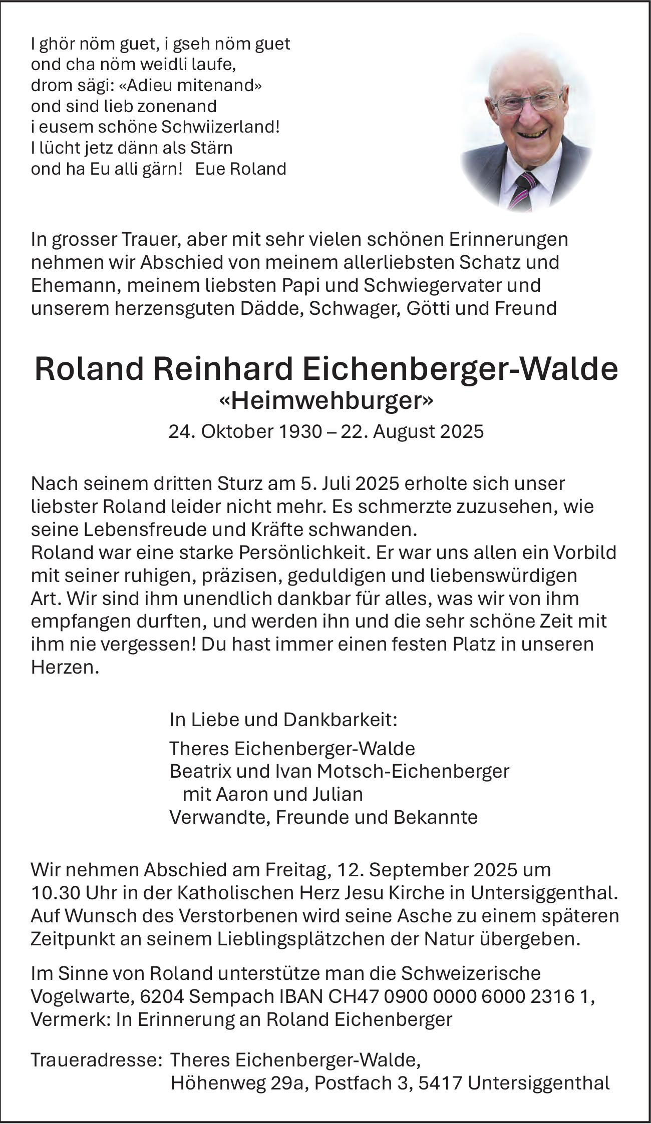 Reinhard Eichenberger-Walde Roland, August 2025 / TA