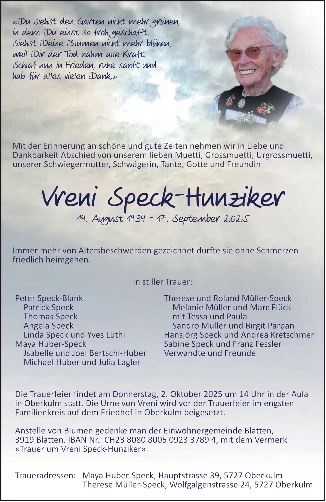 Speck-Hunziker Vreni , September 2025 / TA