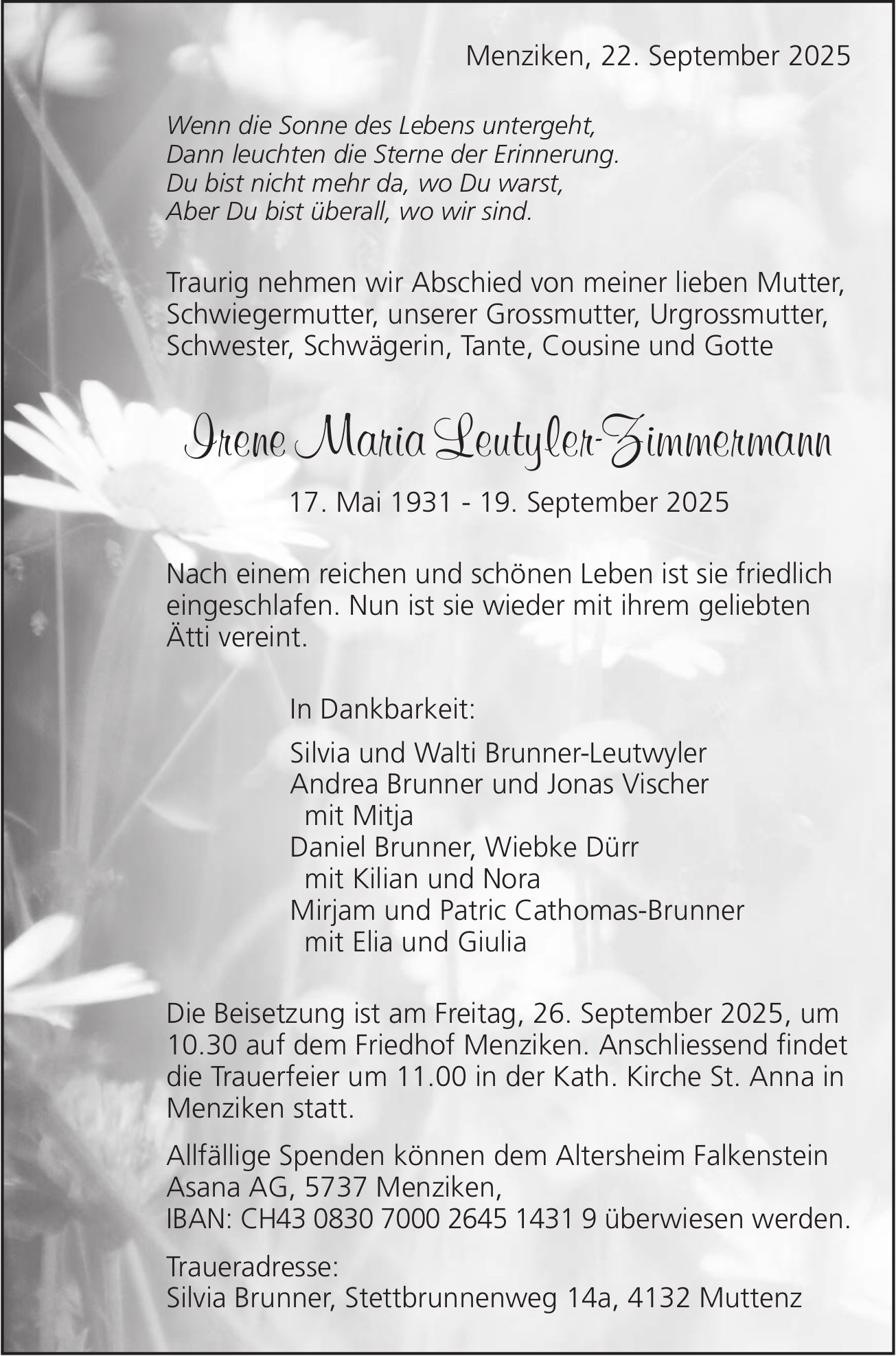 Leutyler-Zimmermann Irene Maria, September 2025 / TA