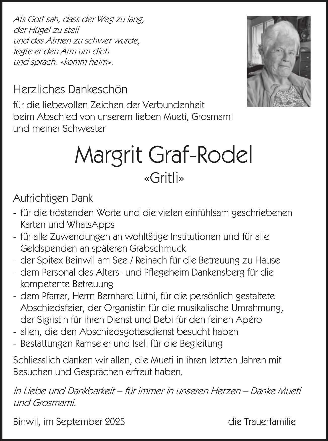 Graf-Rodel Margrit, im September 2025 / DS
