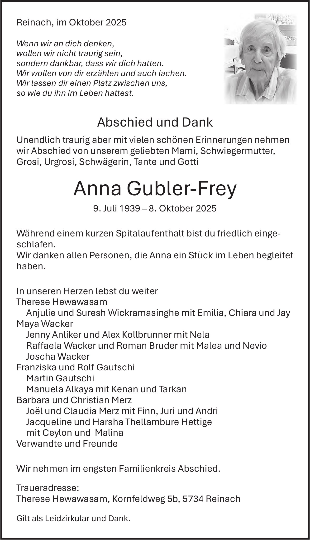 Gubler-Frey Anna, im Oktober 2025 / DS