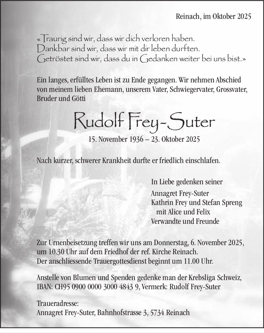 Frey-Suter Rudolf, Oktober 2025 / TA