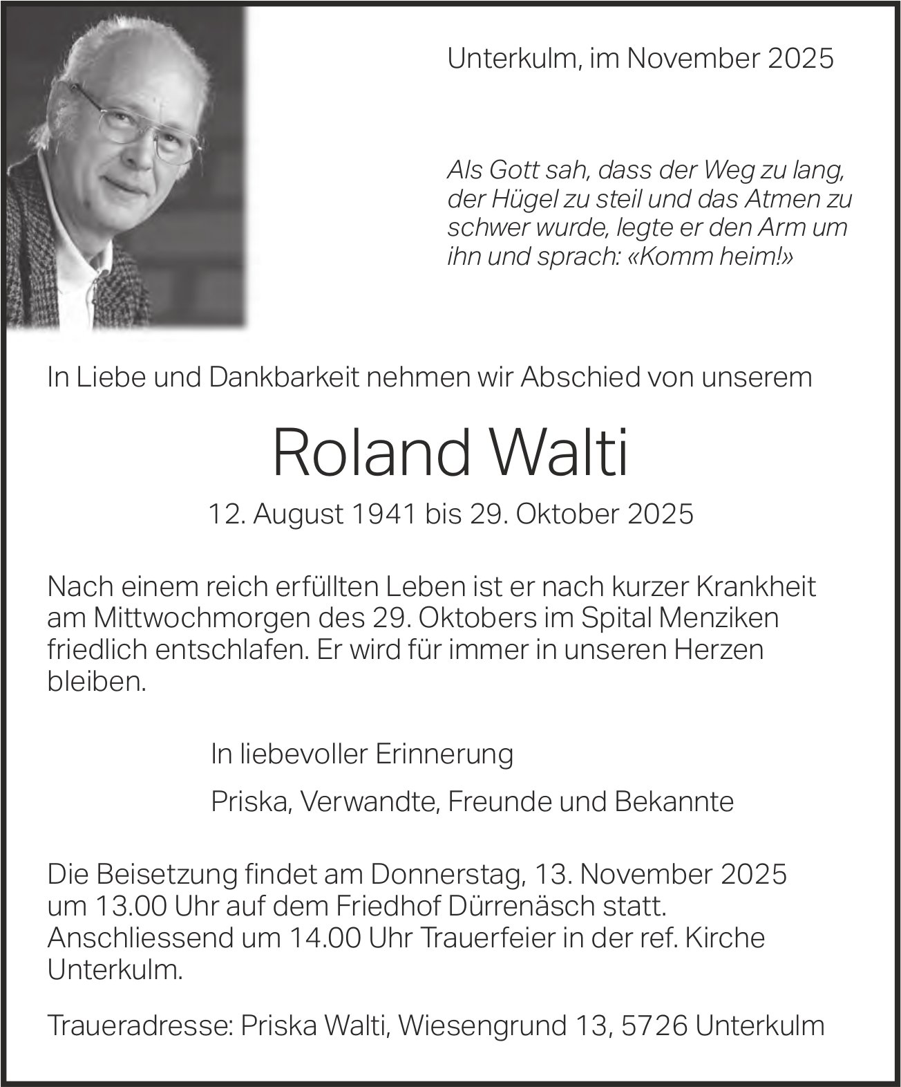 Walti Roland, Oktober 2025 / TA