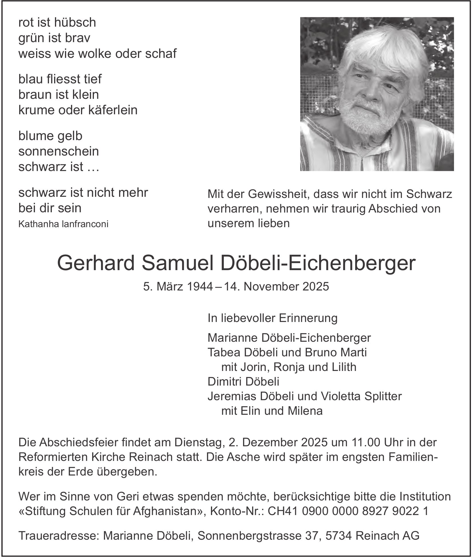Döbeli-Eichenberger Gerhard Samuel, November 2025 / TA