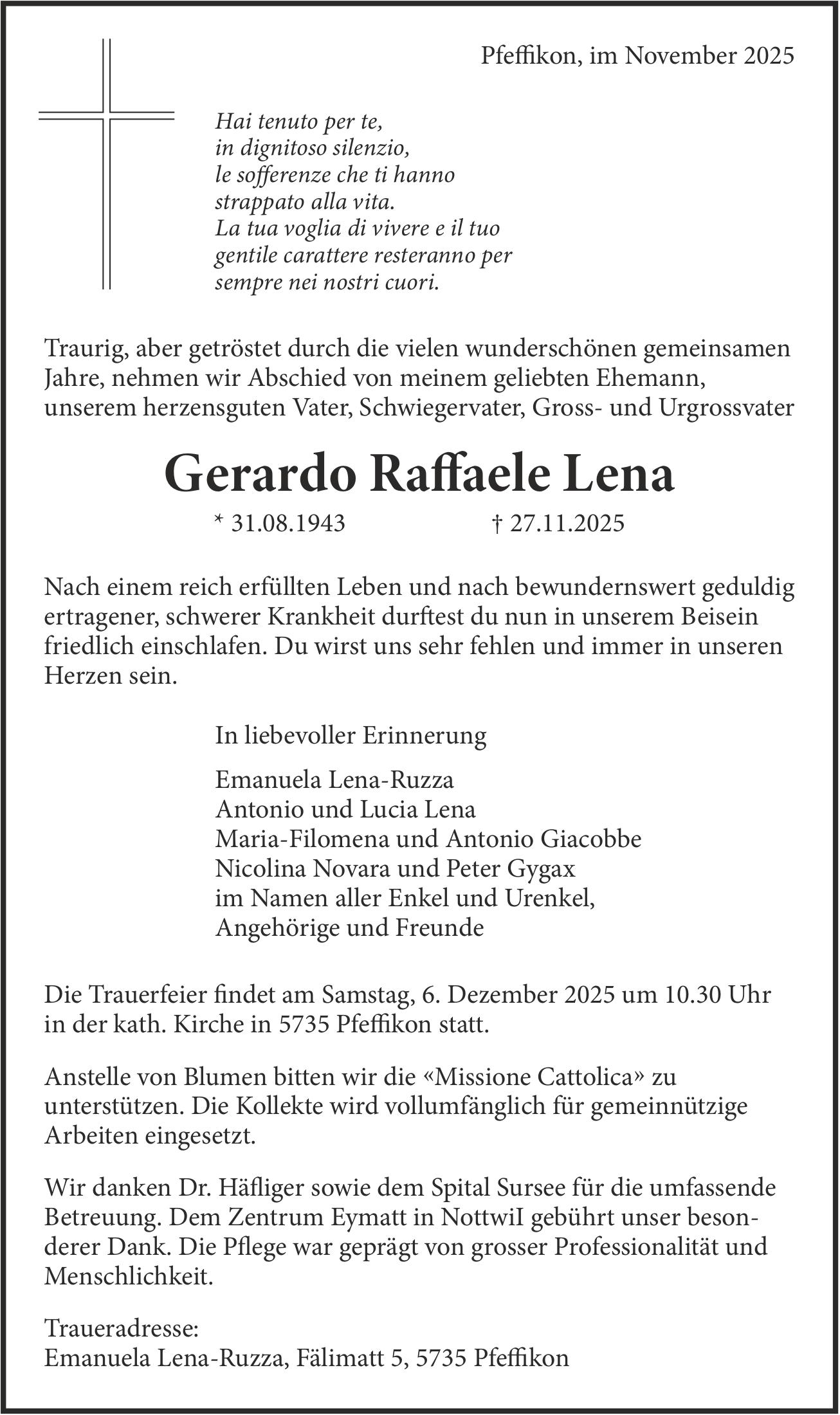 Gerardo Raffaele Lena, November 2025 / TA