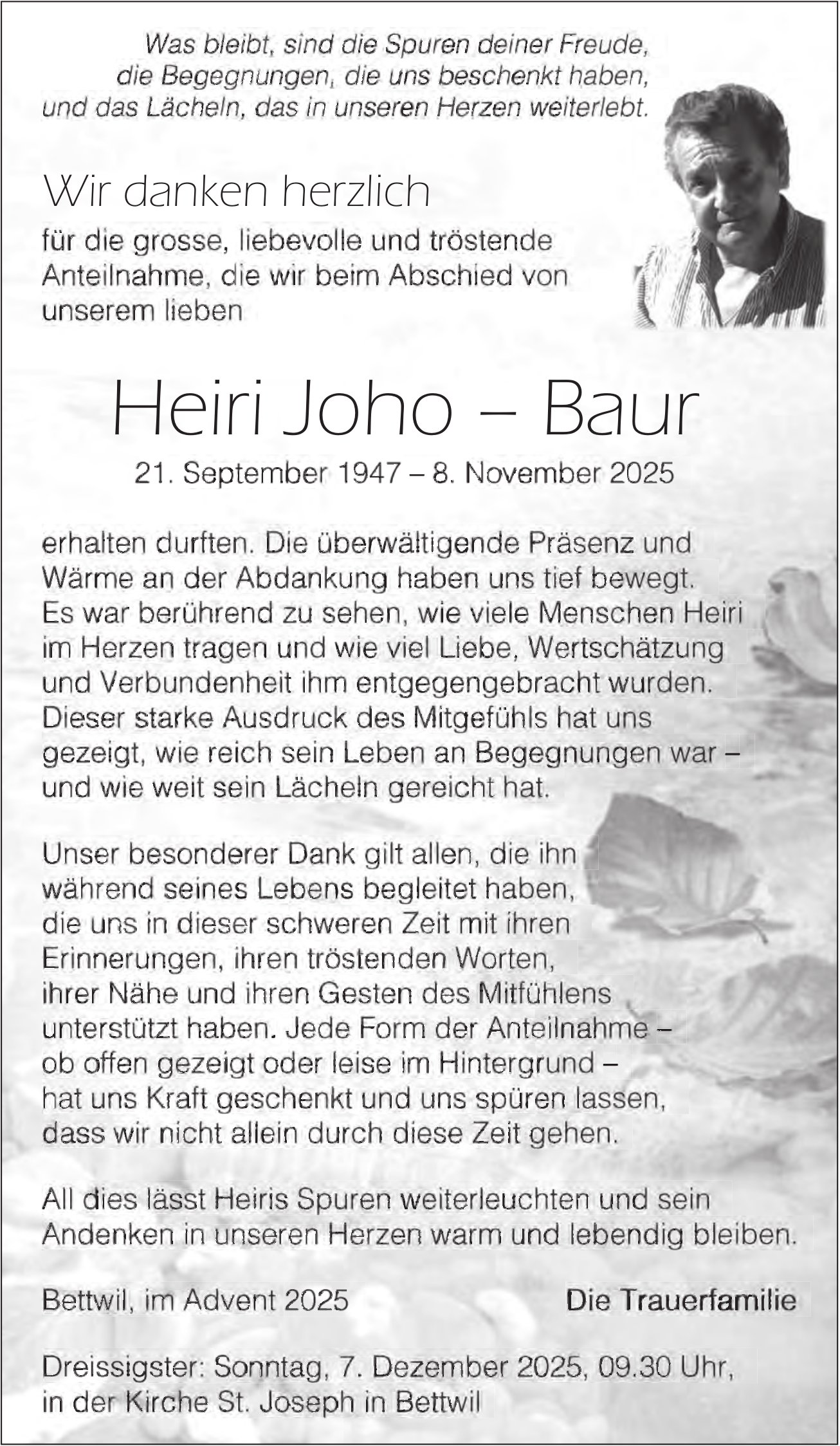 Baur Heiri Joho, im Dezember 2025 / DS