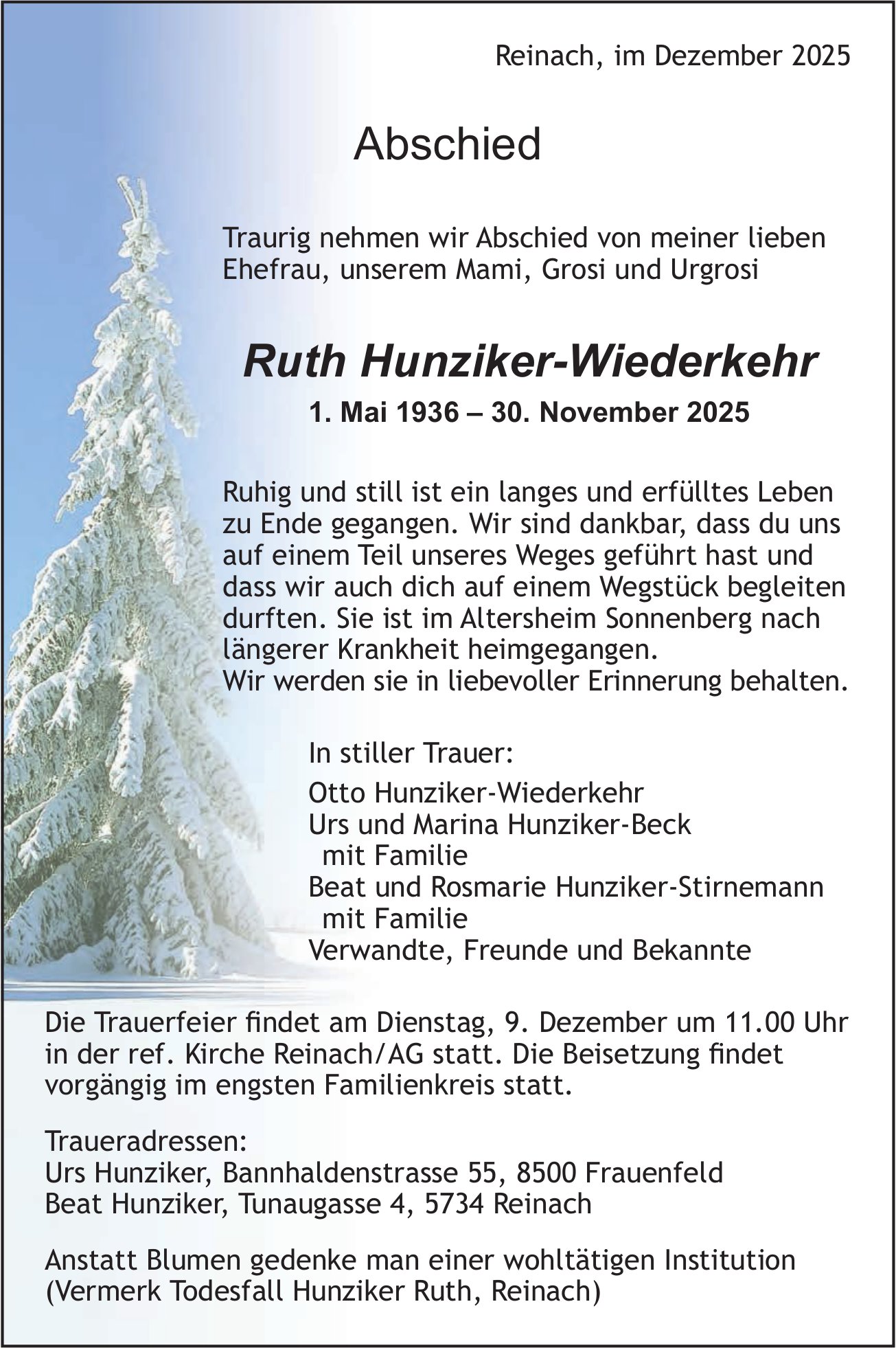 Hunziker-Wiederkehr Ruth, November 2025 / TA