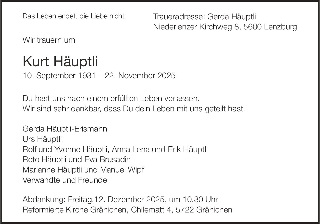 Häuptli Kurt, November 2025 / TA