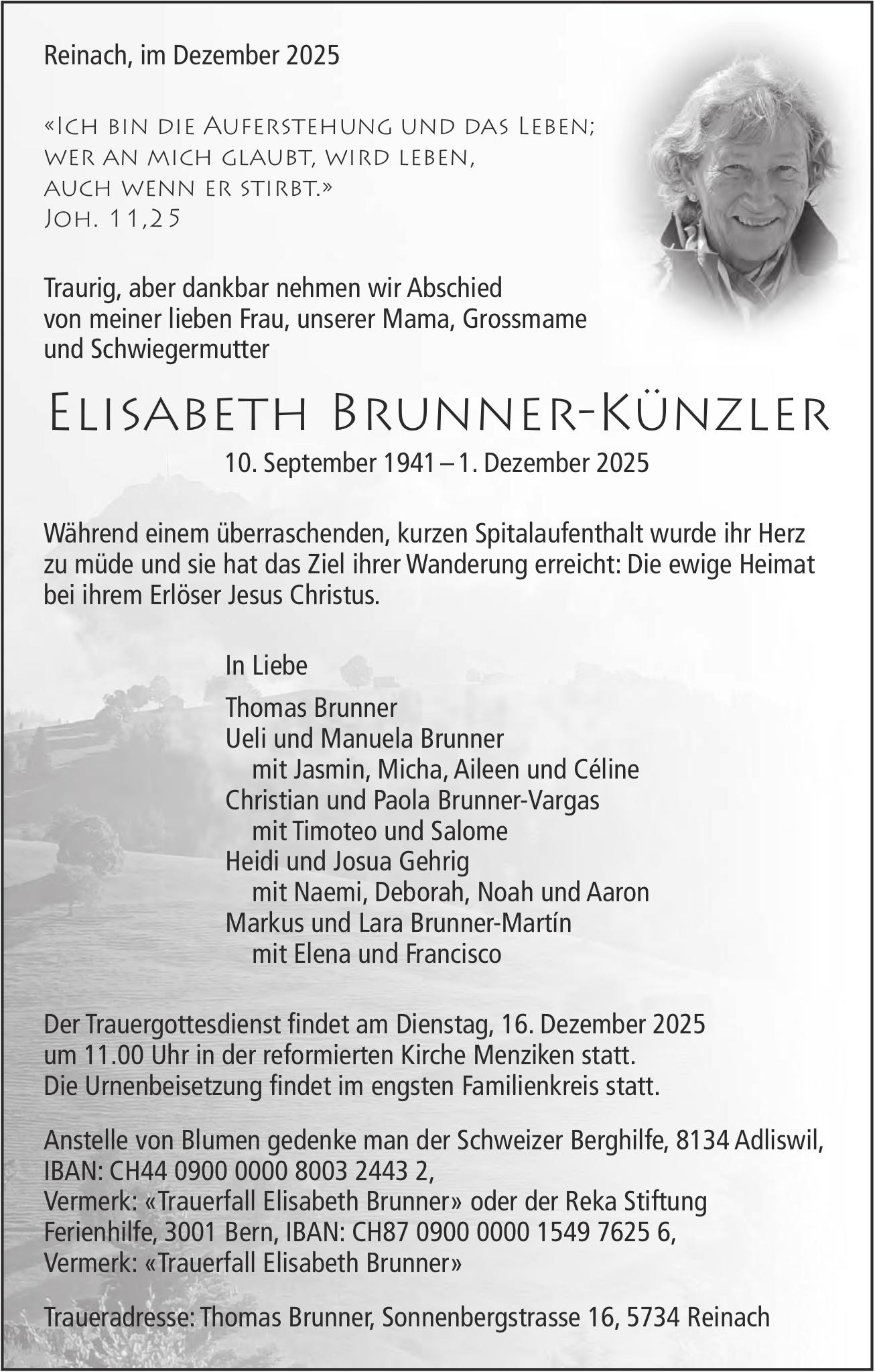 Brunner-Künzler Elisabeth, Dezember 2025 / TA