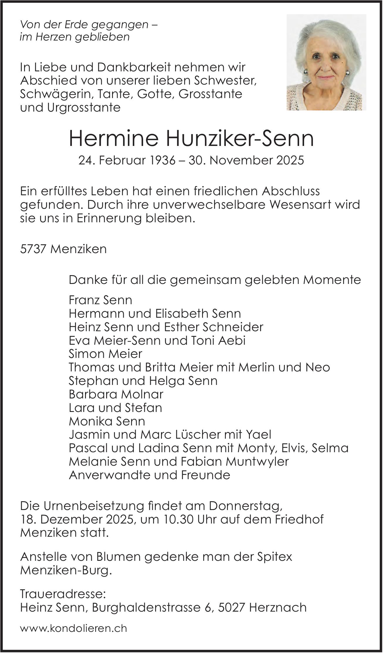 Hunziker-Senn Hermine, November 2025 / TA