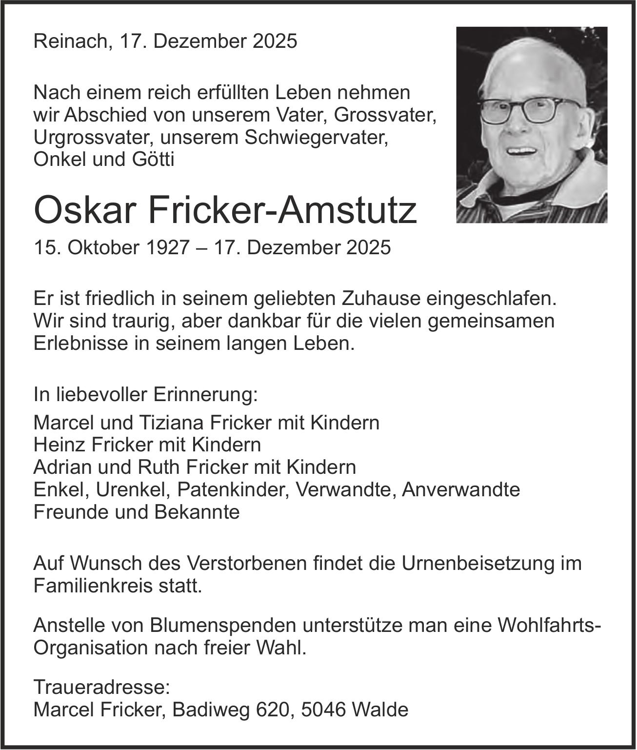 Fricker-Amstutz Oskar, Dezember 2017 / TA