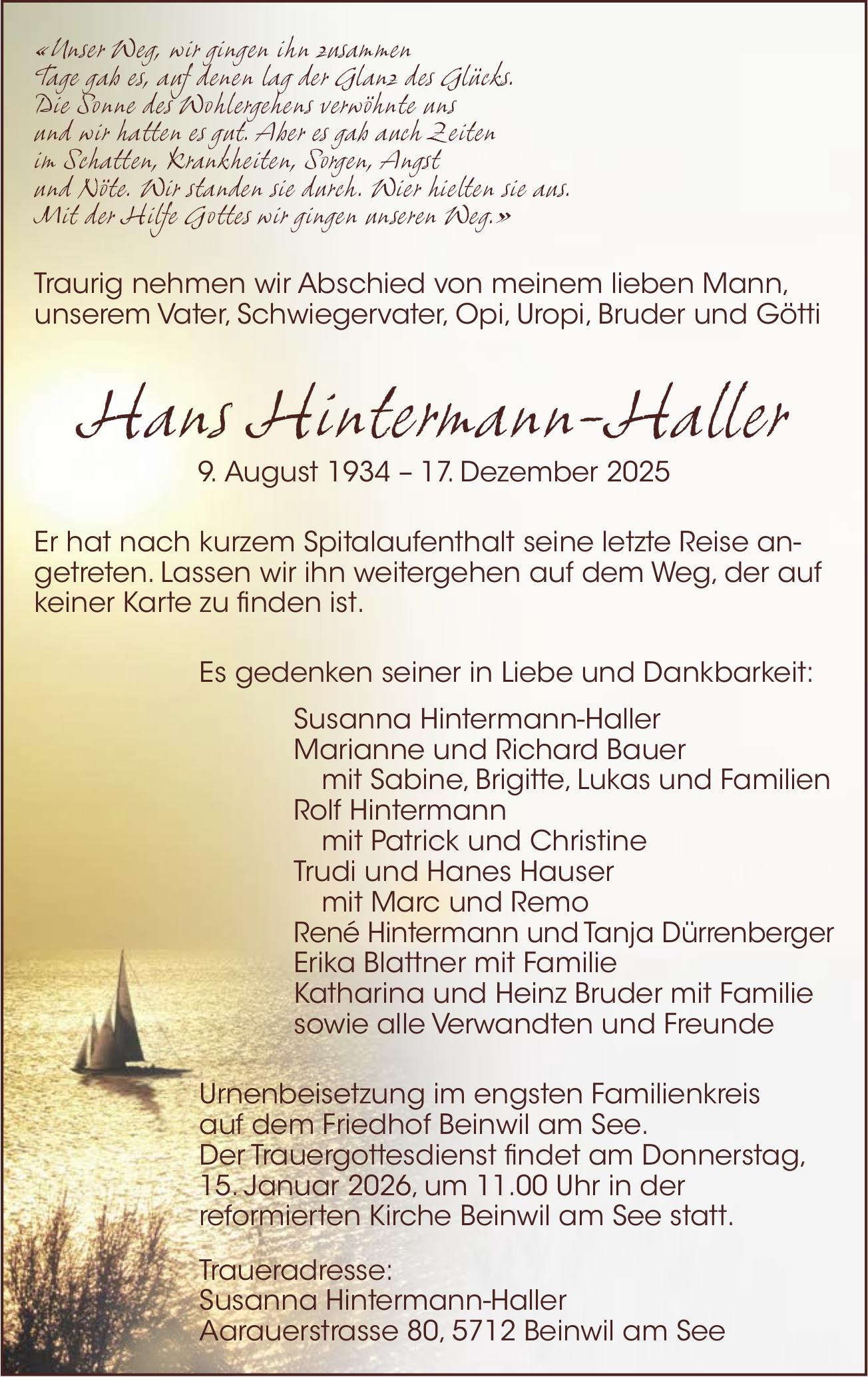 Hintermann-Haller Hans, Dezember 2025 / TA