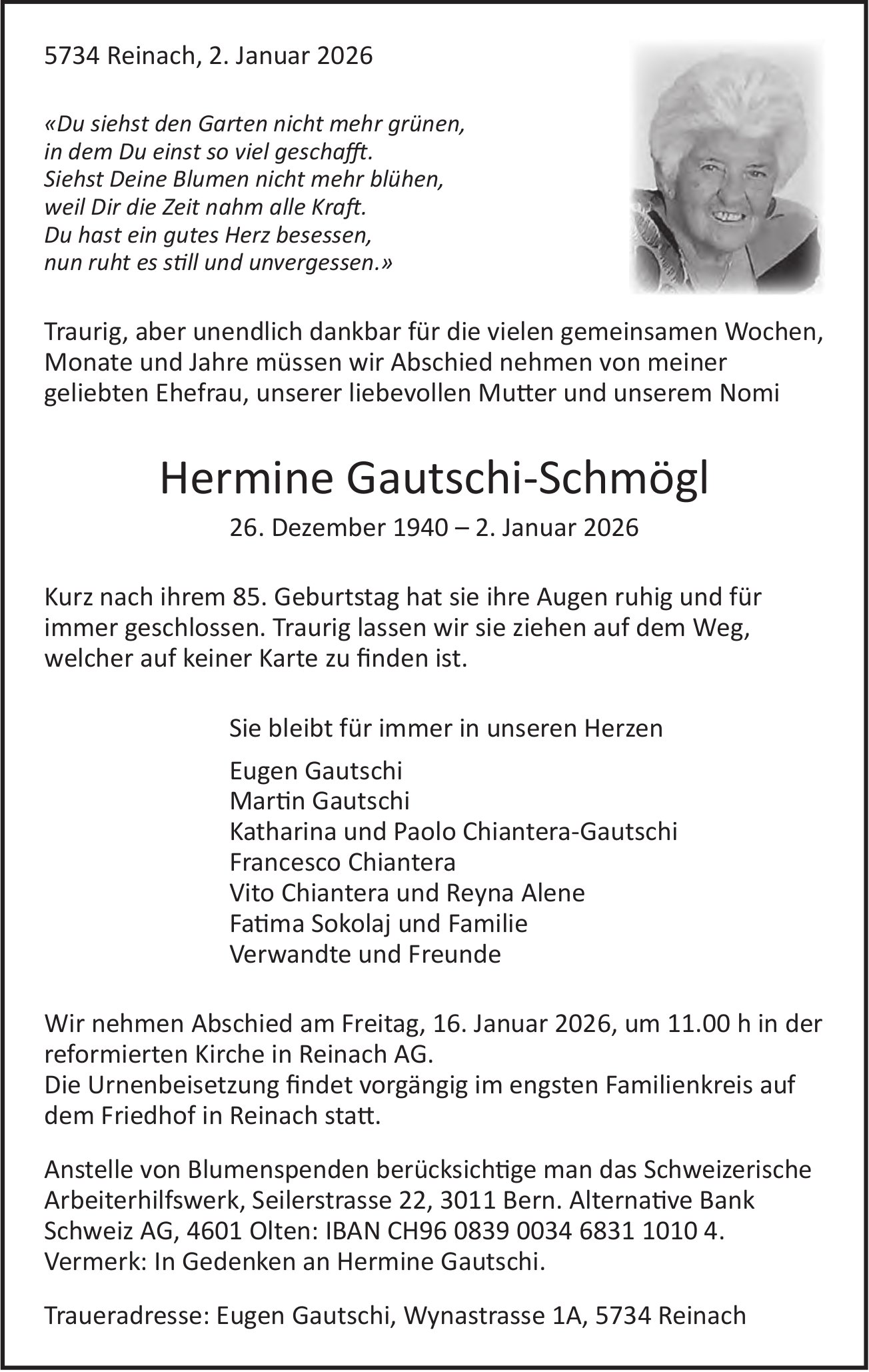 Gautschi-Schmögl Hermine, Januar 2026 / TA