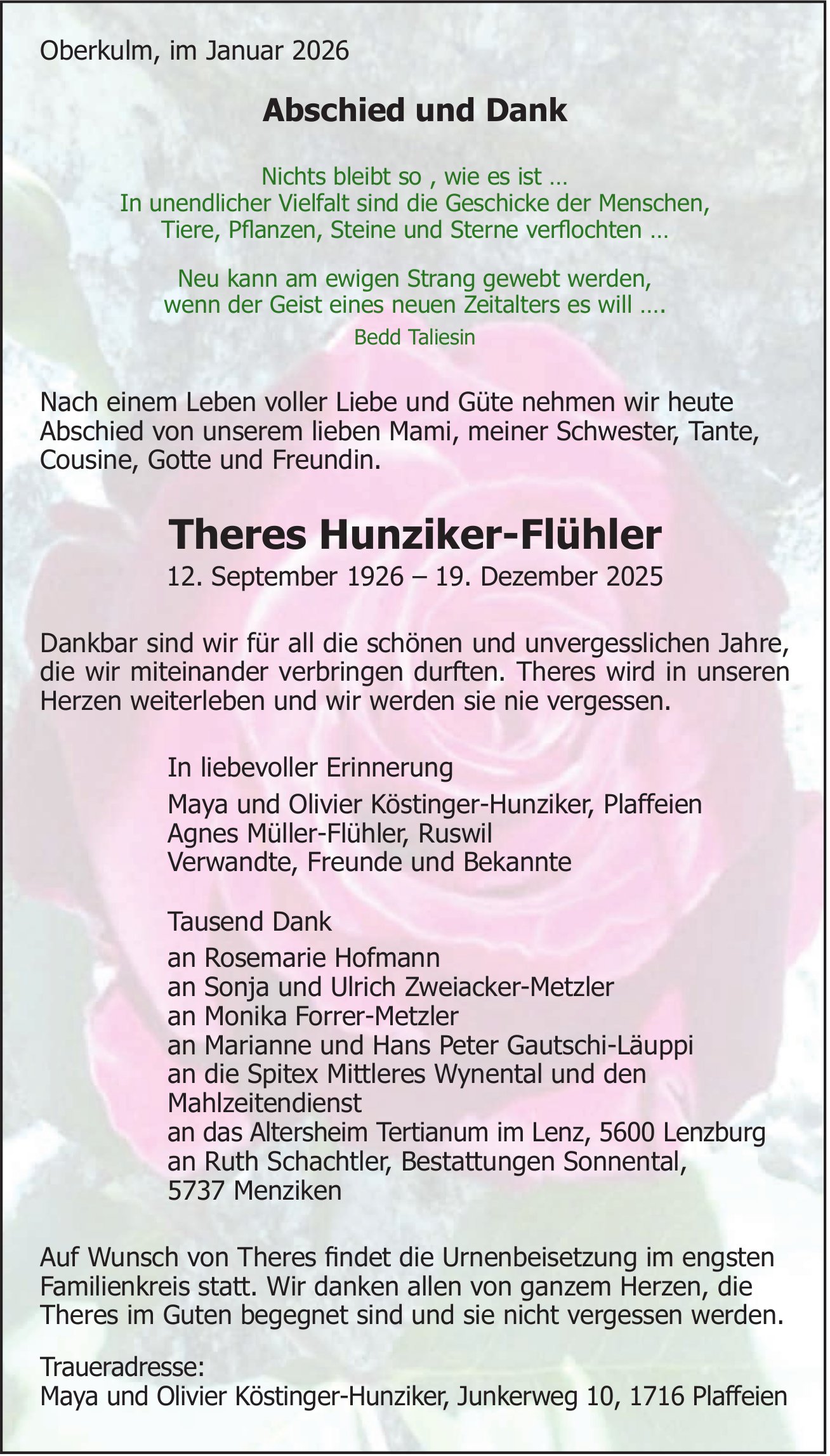 Hunziker-Flühler Theres, Dezember 2025 / TA