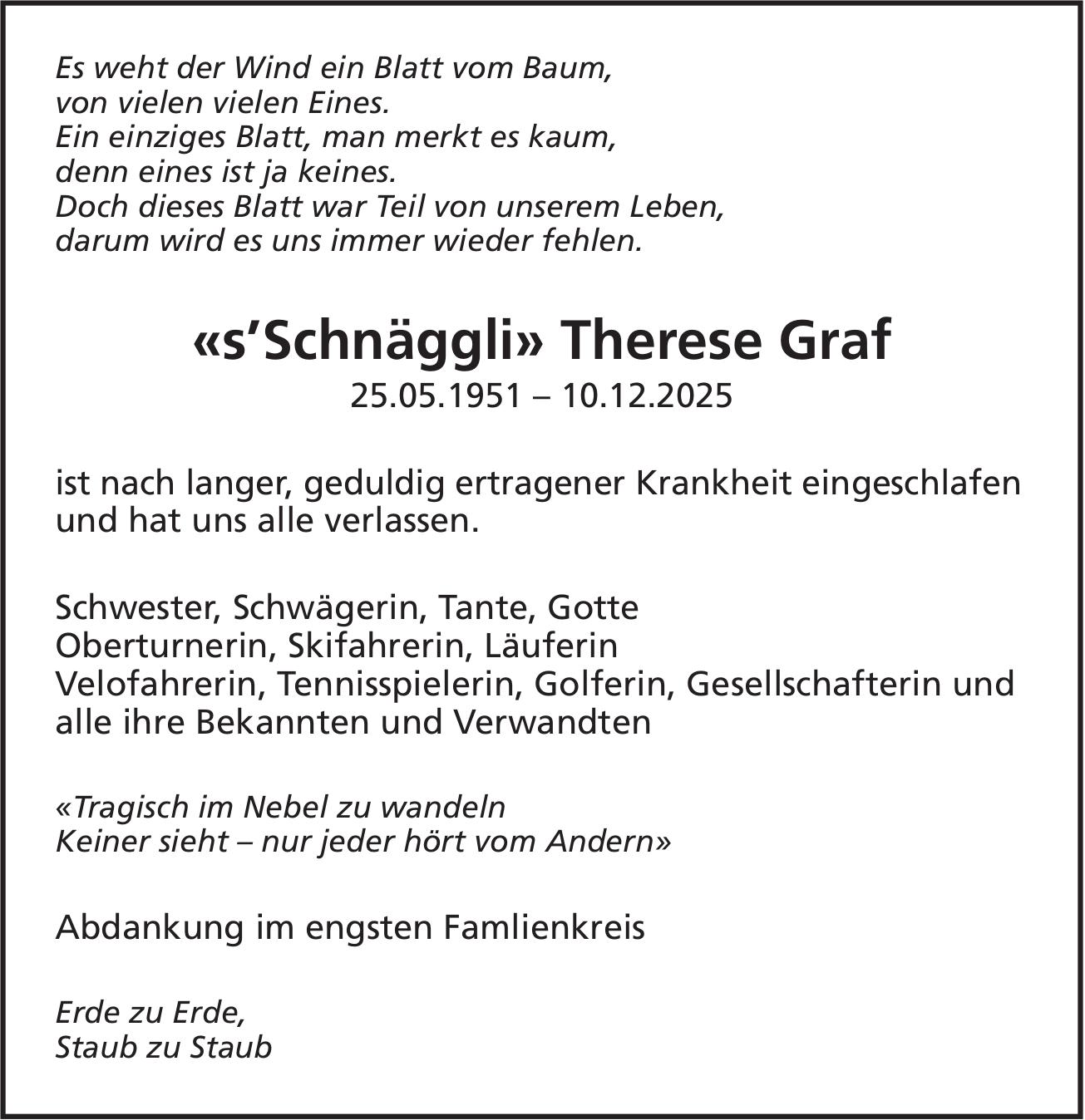Therese Graf «s’Schnäggli», Dezember 2025 / TA