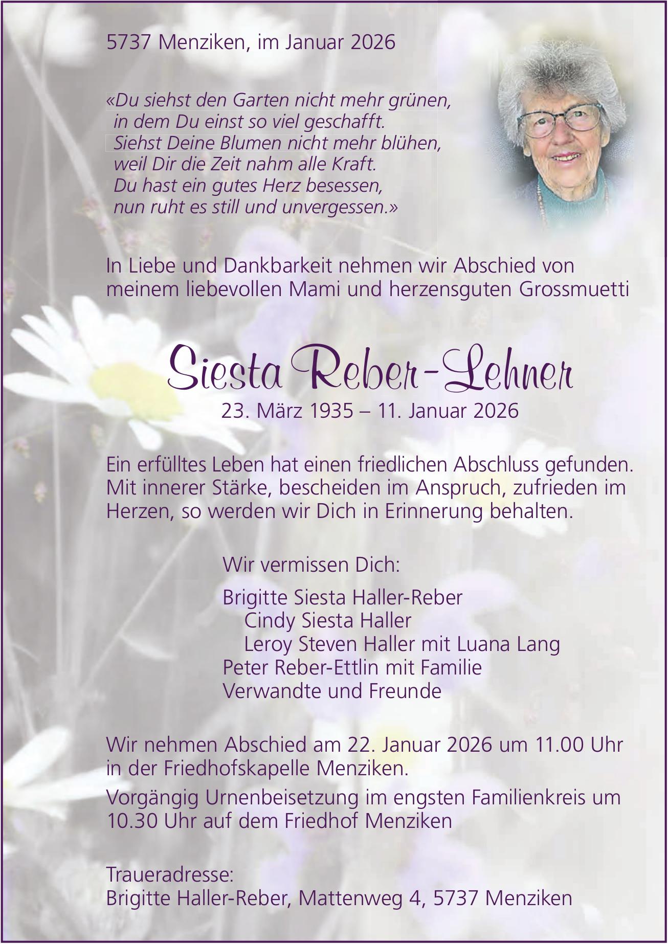Reber-Lehner Siesta, Januar 2026 / TA