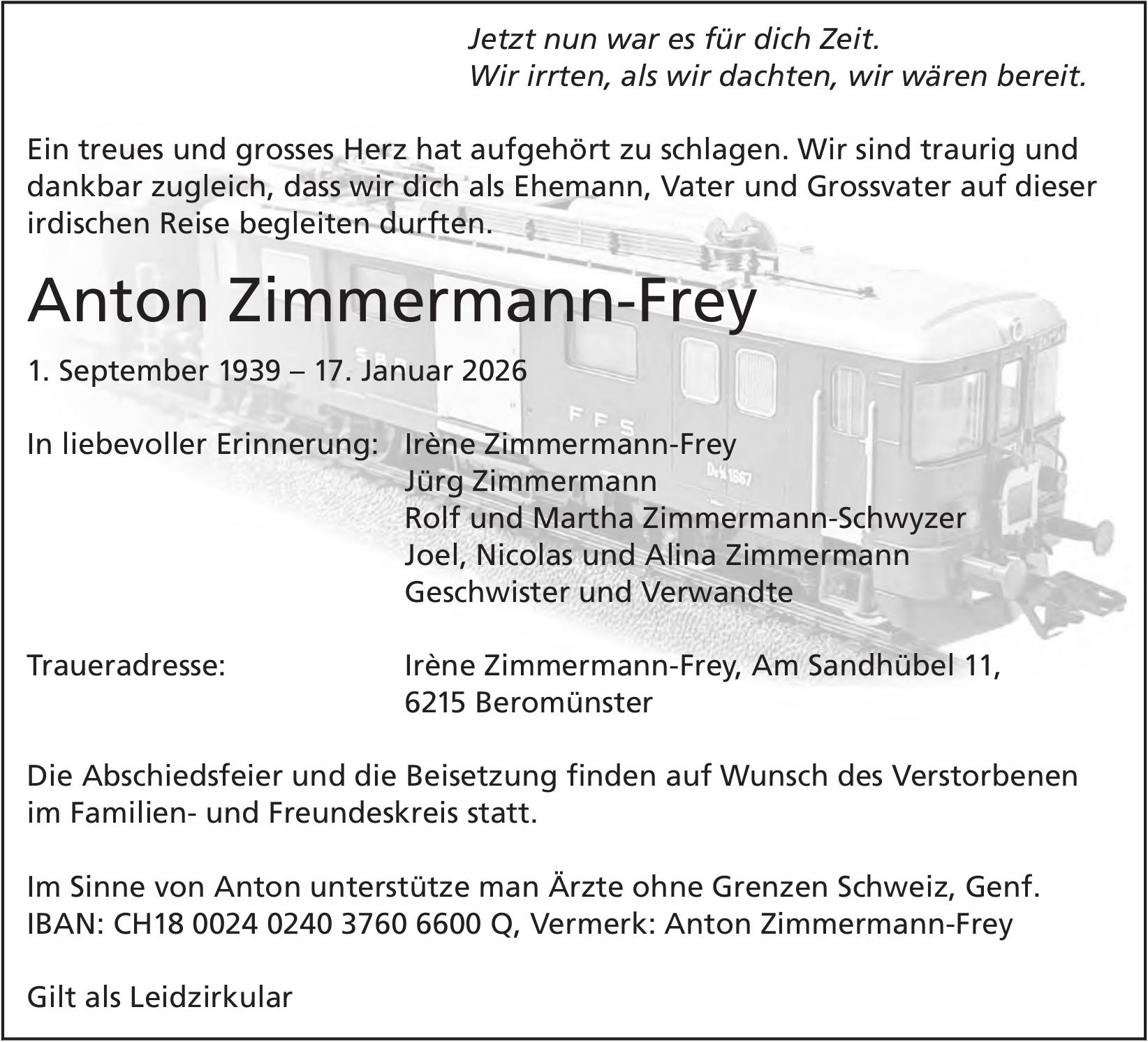 Zimmermann-Frey Anton, Januar 2026 / TA