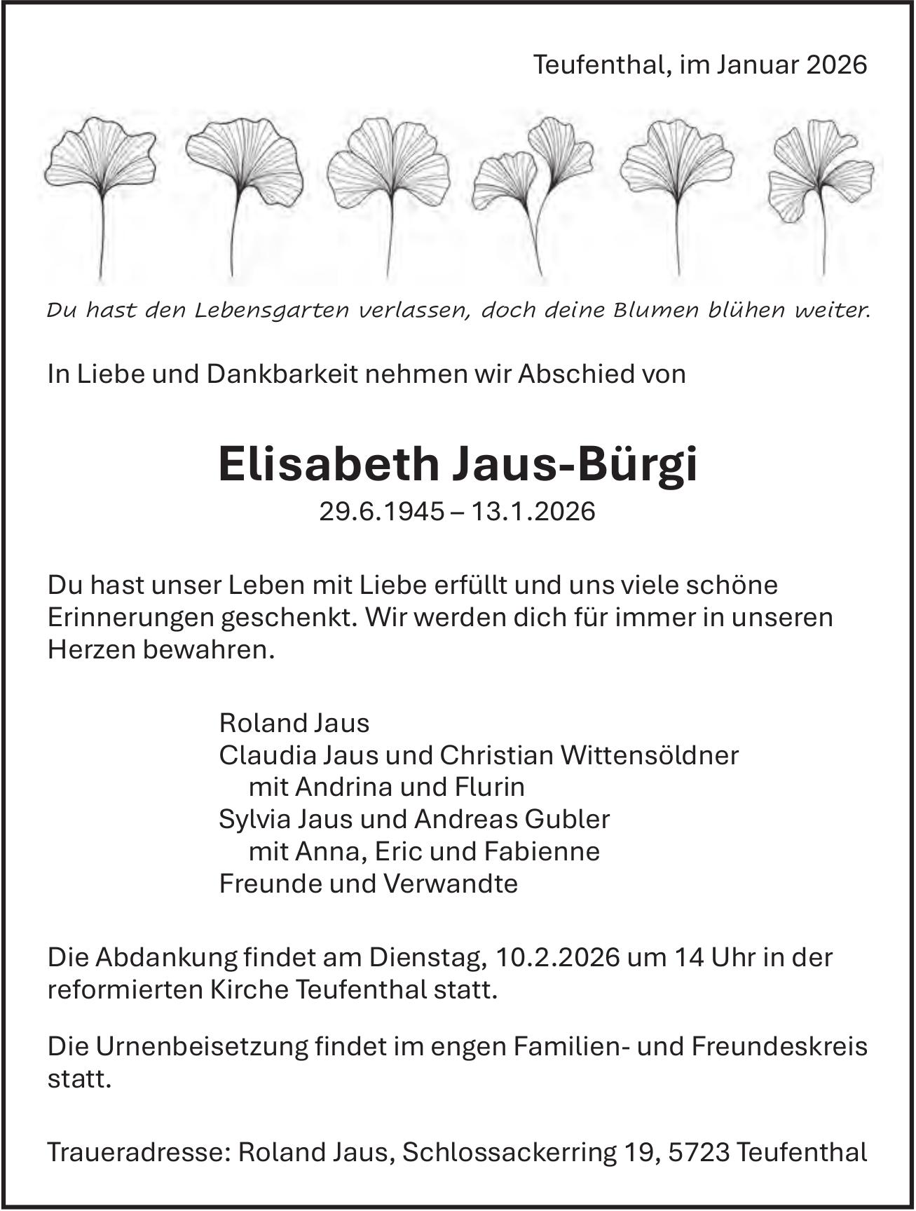 Jaus-Bürgi Elisabeth, Januar 2026 / TA
