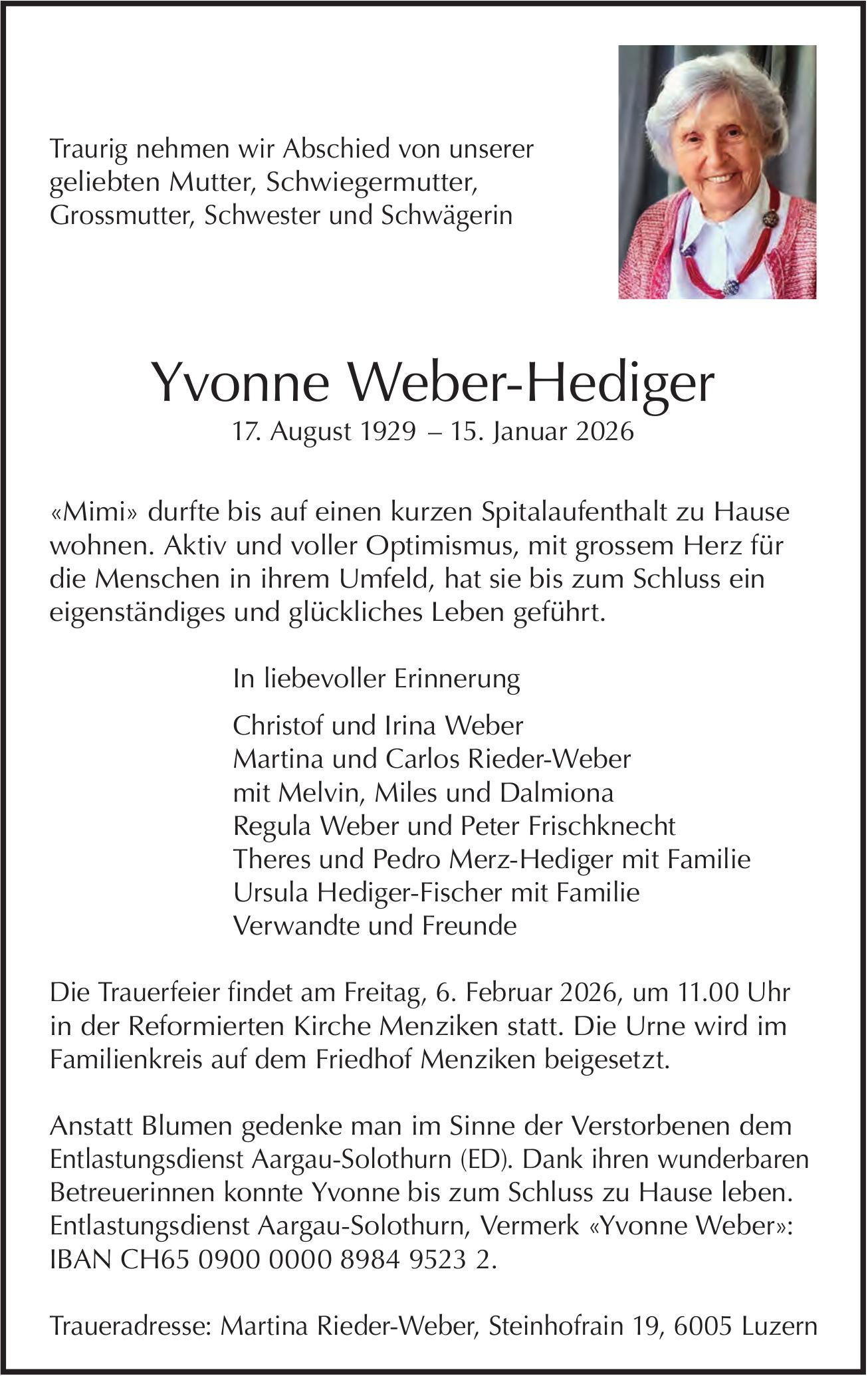 Weber-Hediger Yvonne, Januar 2026 / TA