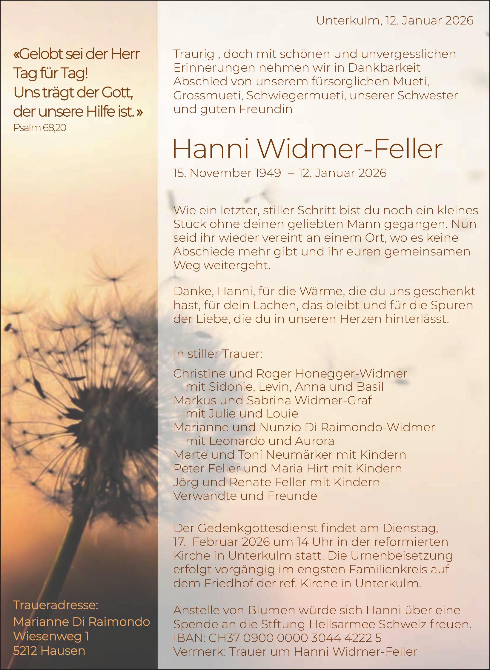 Widmer-Feller Hanni, Januar 2026 / TA