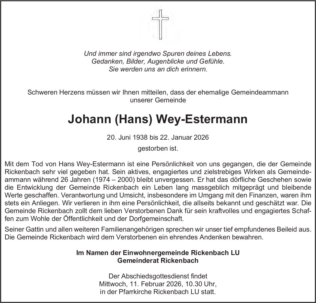Wey-Estermann Johann (Hans), Januar 2026 / TA