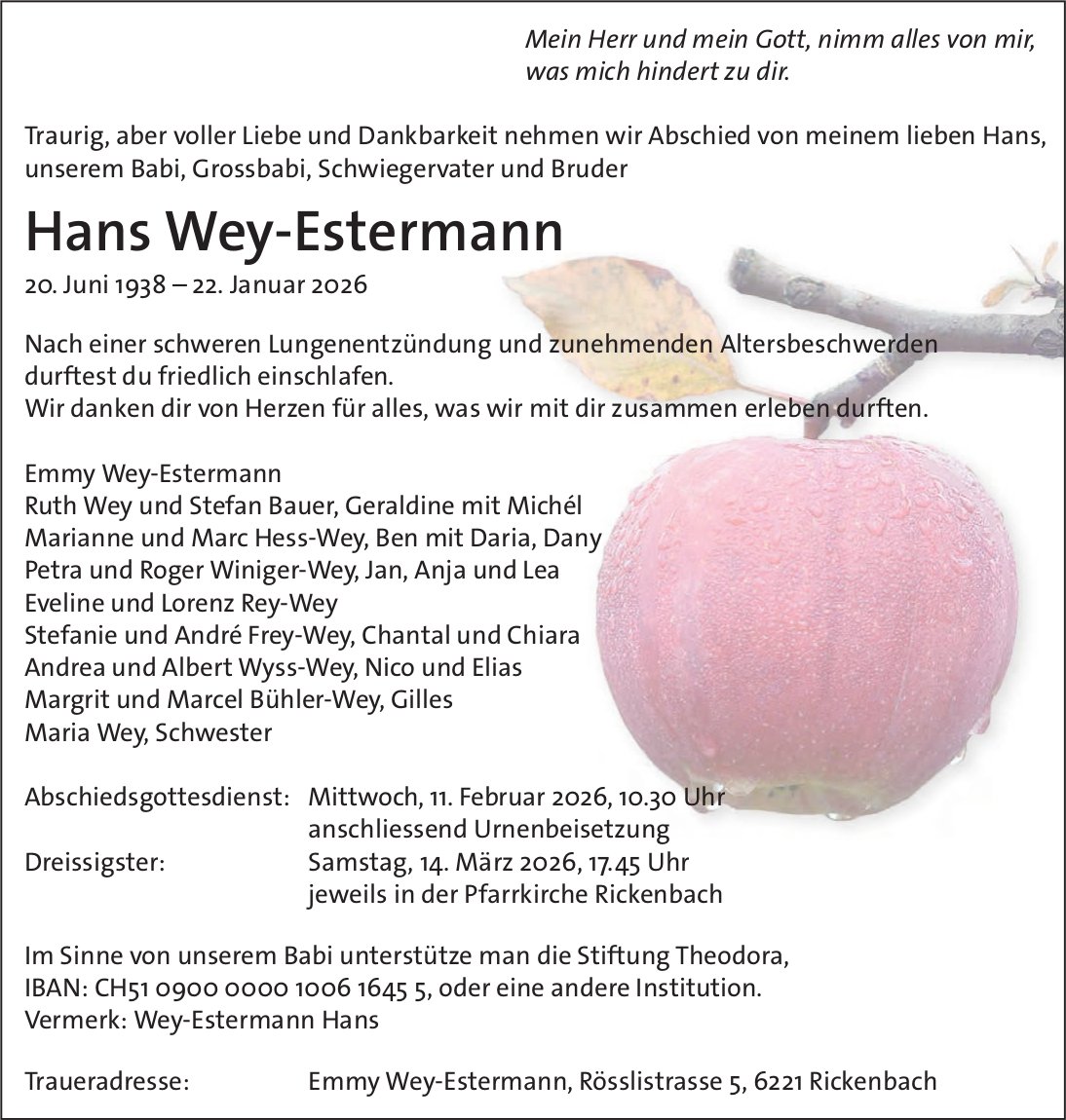 Wey-Estermann Hans, Januar 2026 / TA