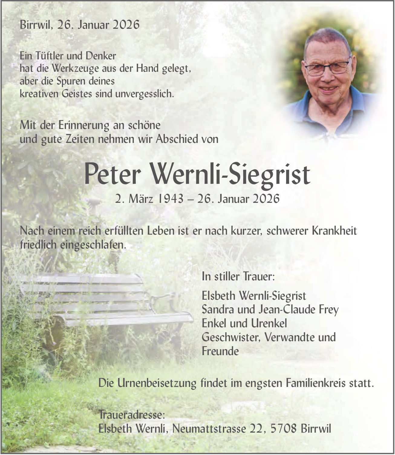 Wernli-Siegrist Peter, Januar 2026 / TA