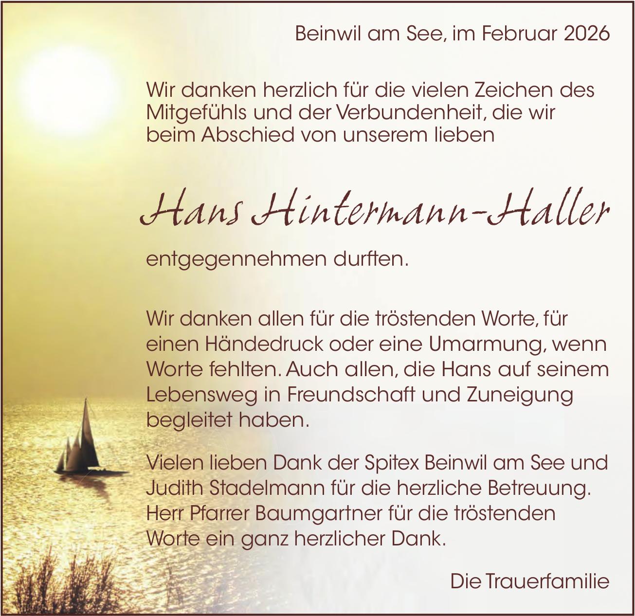 Hintermann-Haller Hans, im Februar 2026 / DS