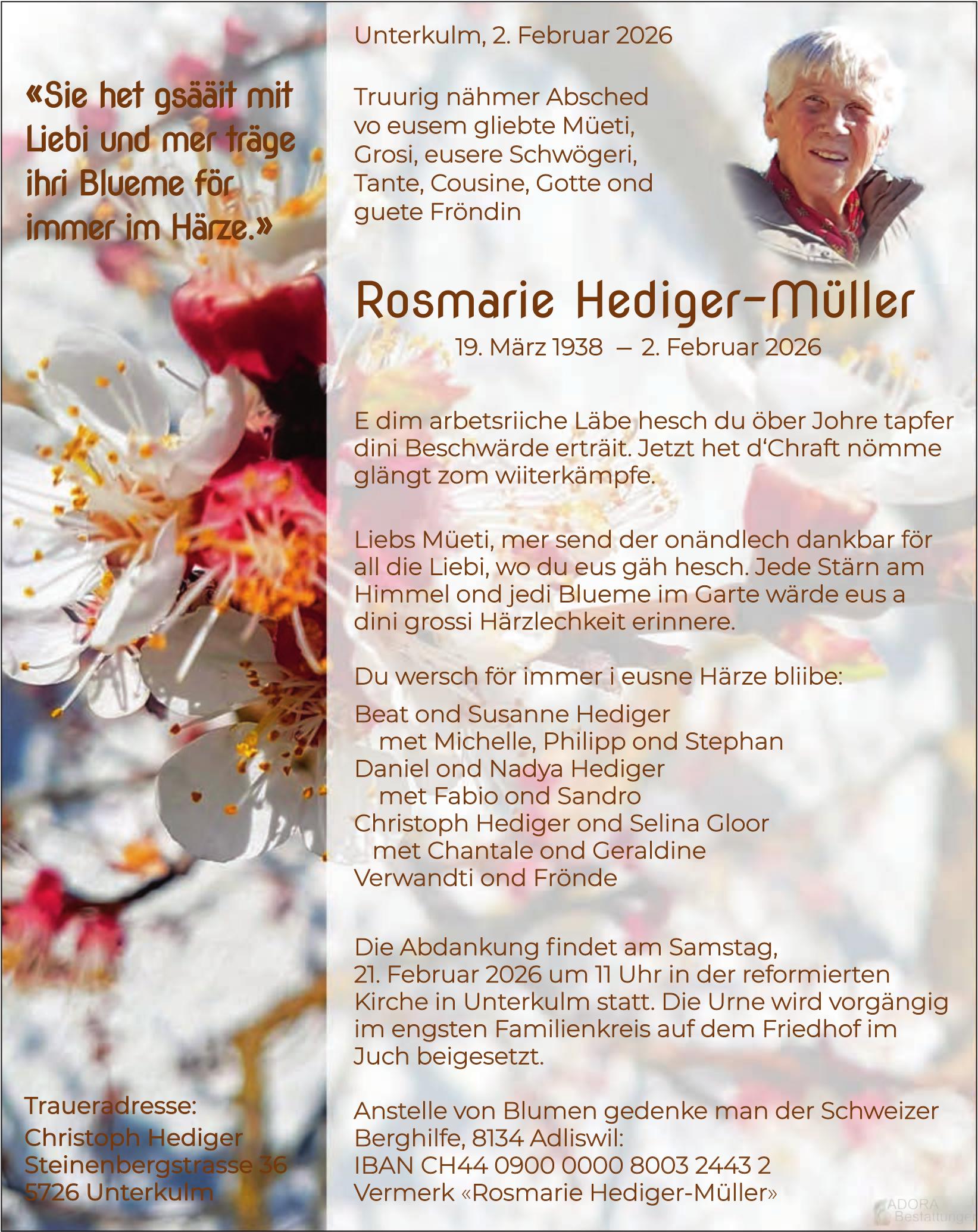 Hediger-Müller Rosmarie, Februar 2026 / TA