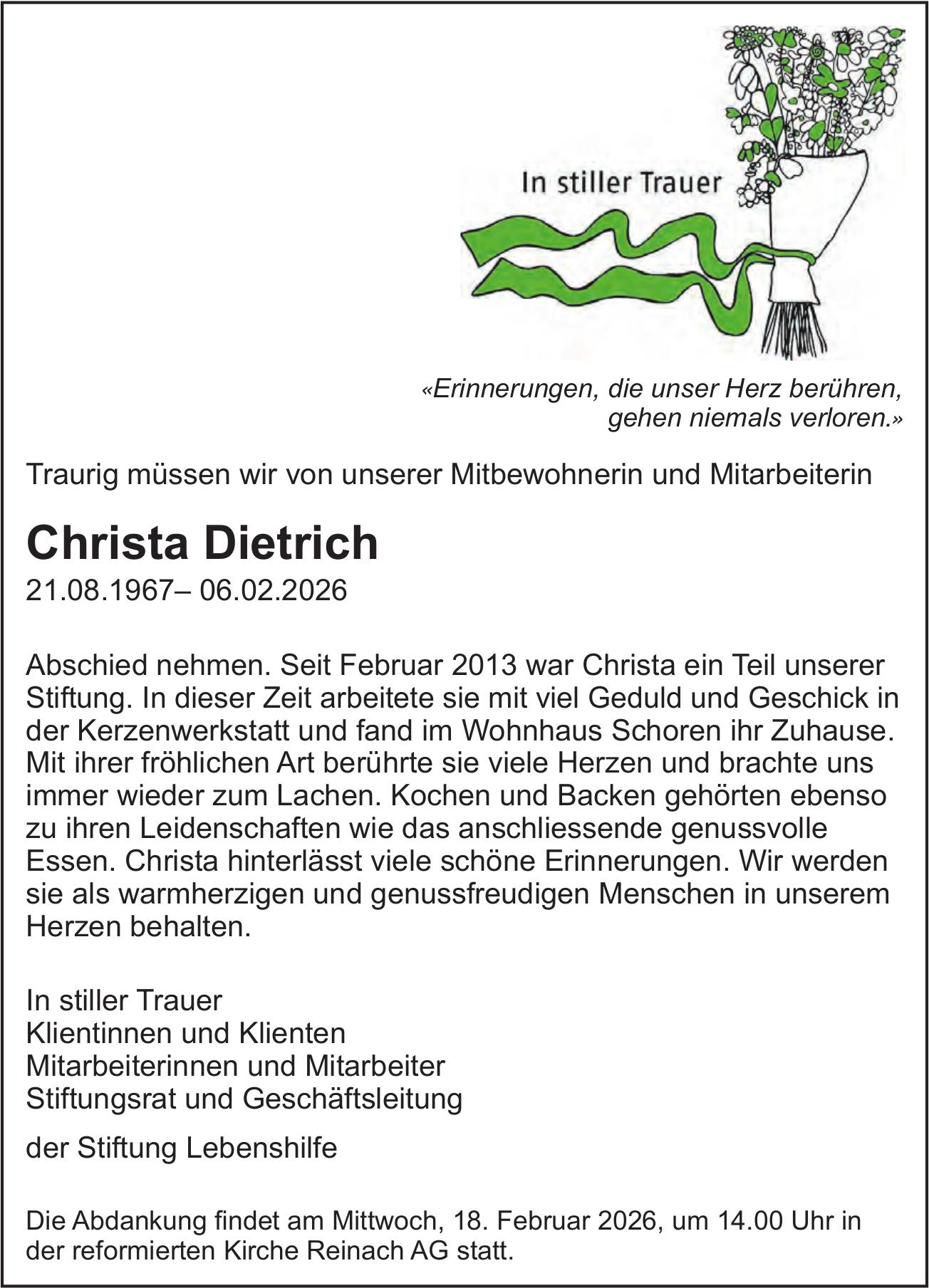 Dietrich Christa, Februar 2026 / TA