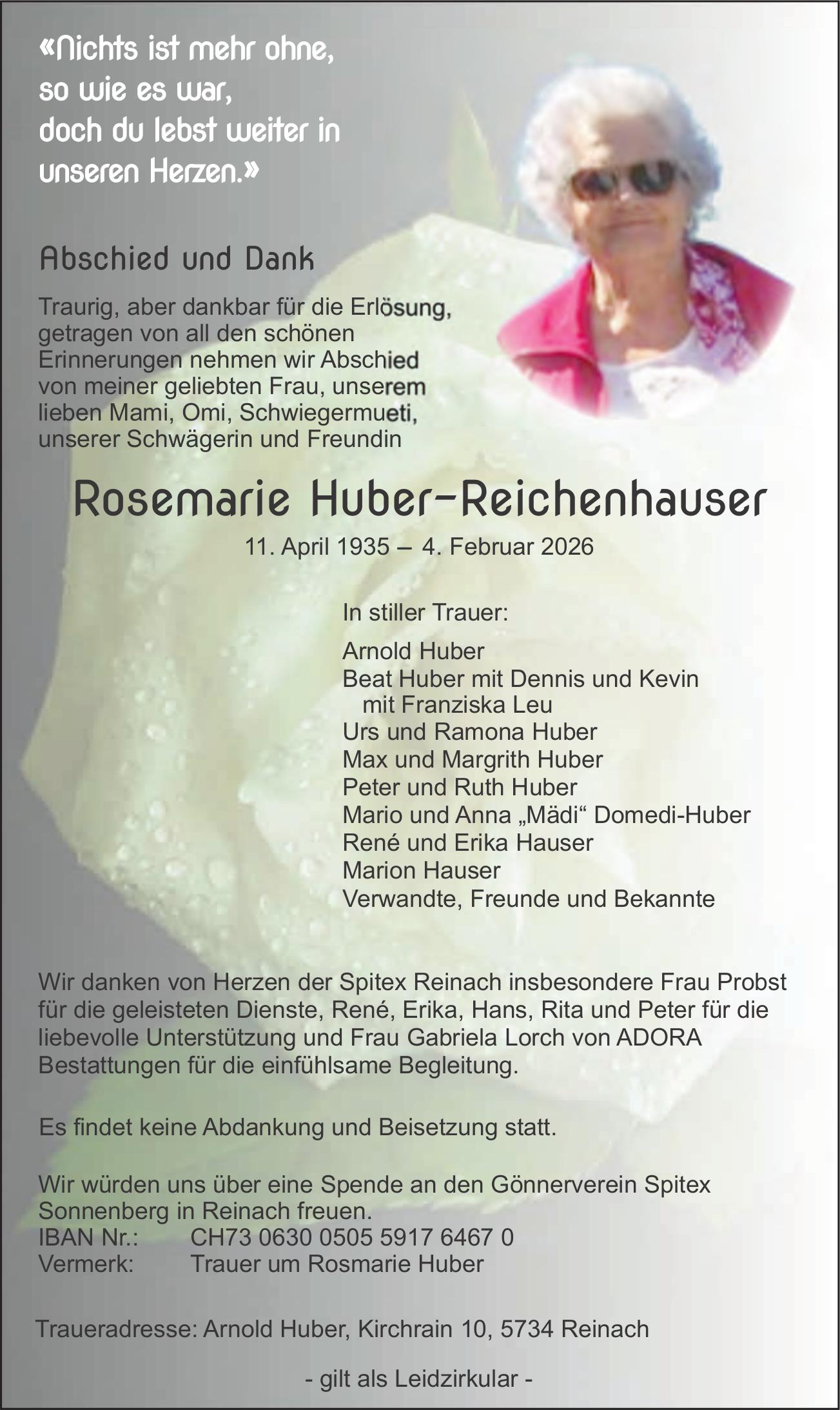 Huber-Reichenhauser Rosemarie, Februar 2026 / TA