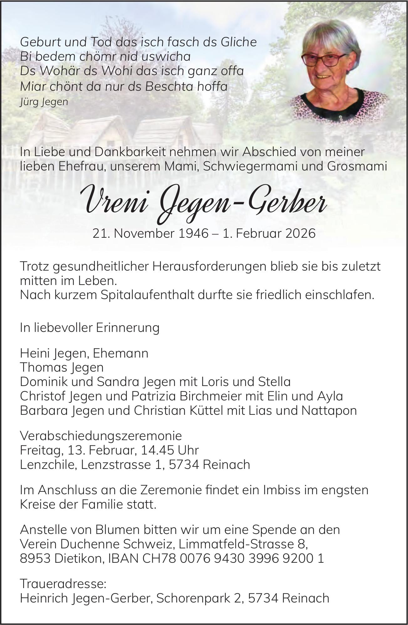 Jegen-Gerber Vreni, Februar 2026 / TA