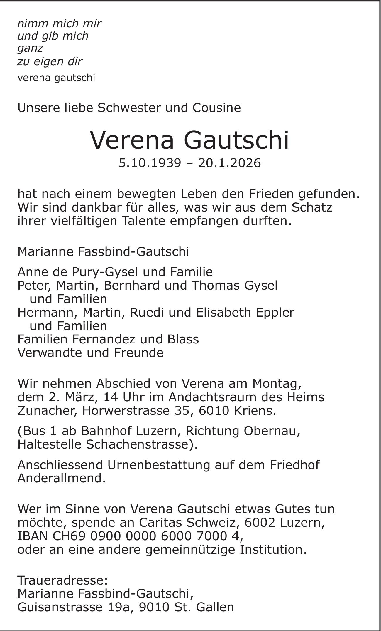 Gautschi Verena, Januar 2026 / TA