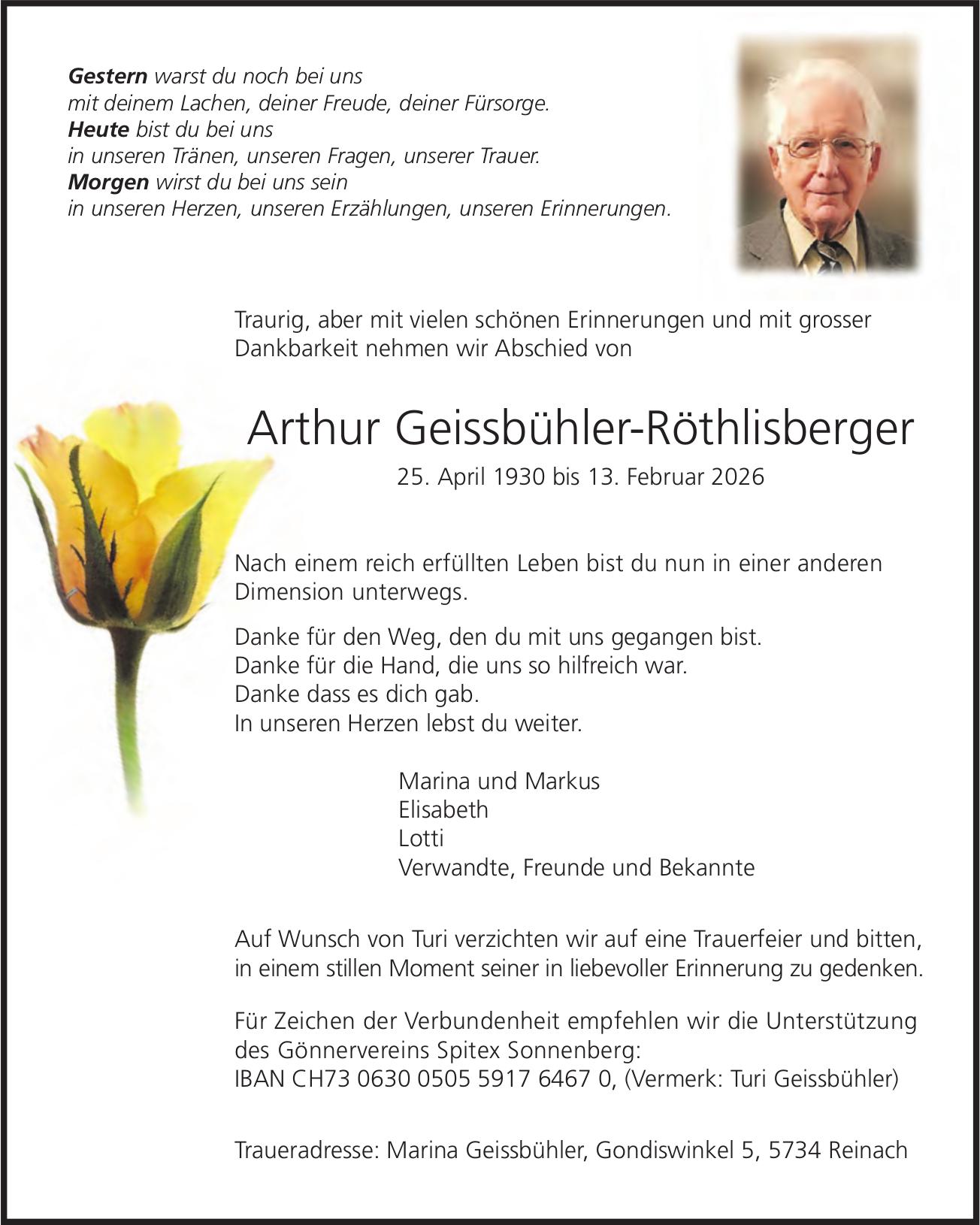 Geissbüehler-Röthlisberger Arthur, Februar 2026 / TA