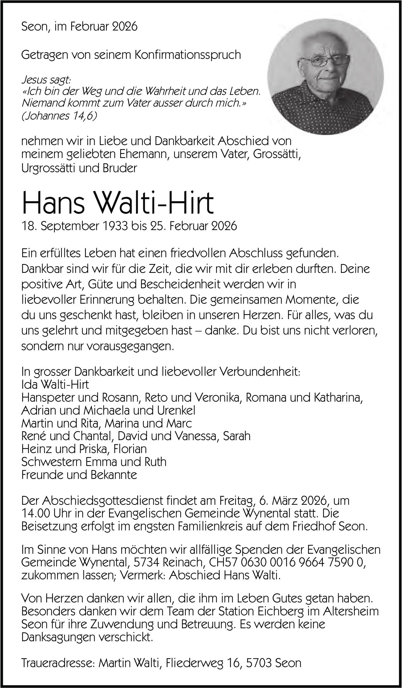 Walti-Hirt Hans, Februar 2026 / TA