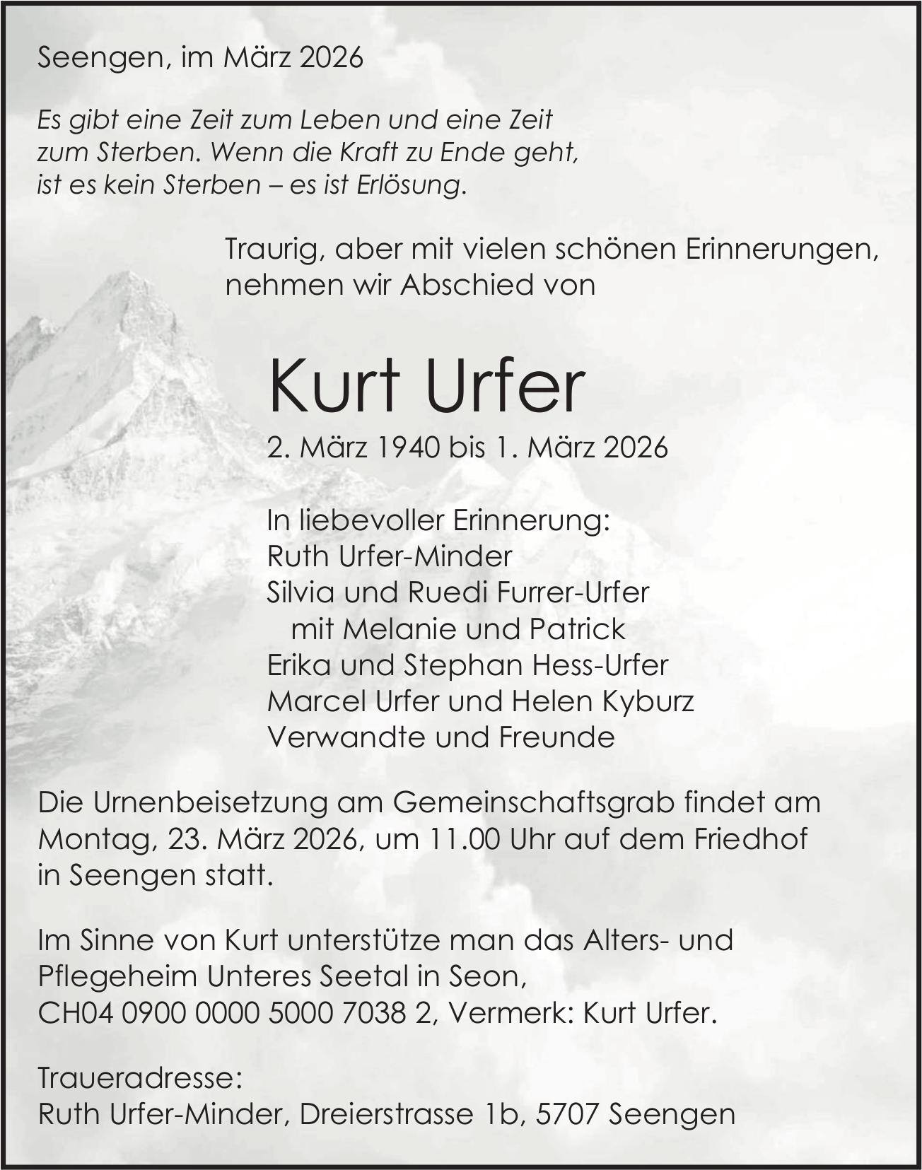 Urfer Kurt, März 2026 / TA