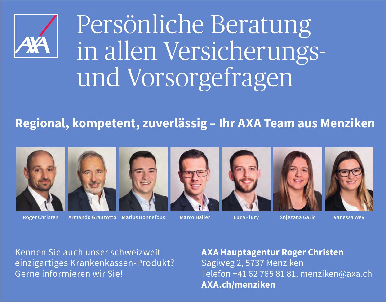AXA Hauptagentur Roger Christen, Menziken - Persönliche Beratung in allen Versicherungs- und Vorsorgefragen