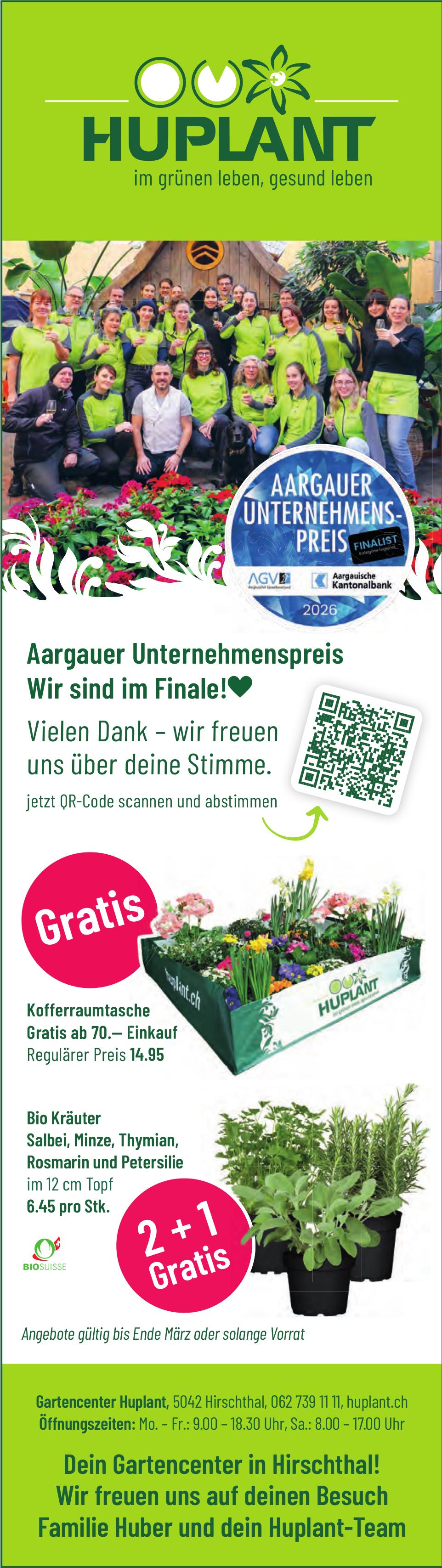 Huplant, Hirschthal - Aargauer Unternehmenspreis Wir sind im Finale!