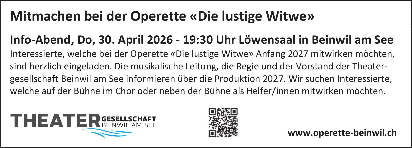 Die lustige Witwe, 30. April, Löwensaal, Beinwil Am See