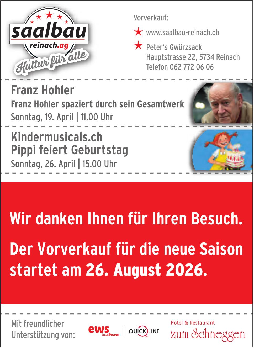 Franz Hohler – Franz Hohler spaziert durch sein Gesamtwerk, 19. - 26. April, saalbau reinach.ag