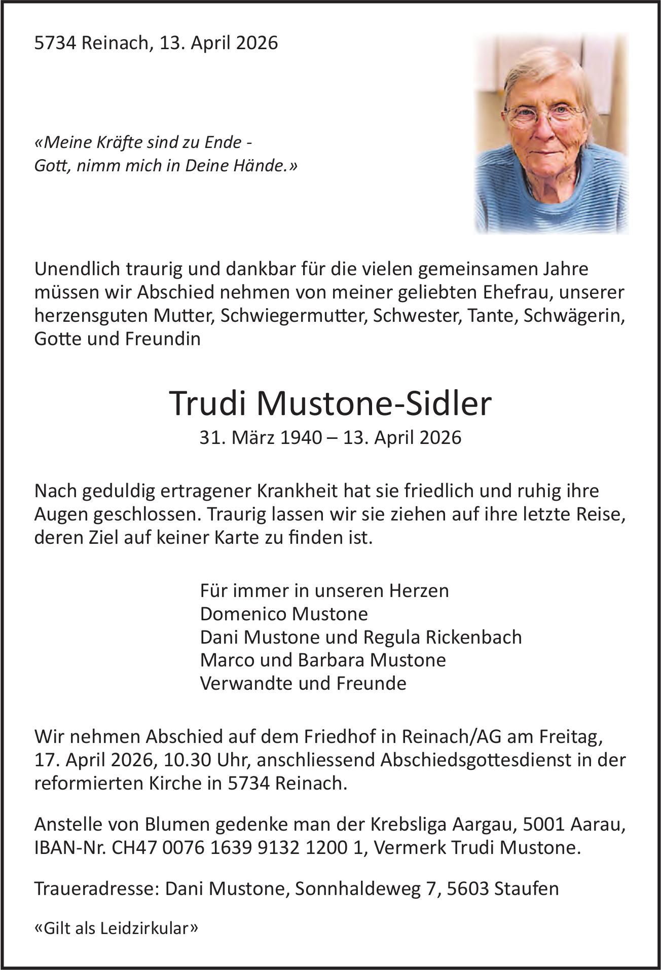Mustone-Sidler Trudi, April 2026 / TA