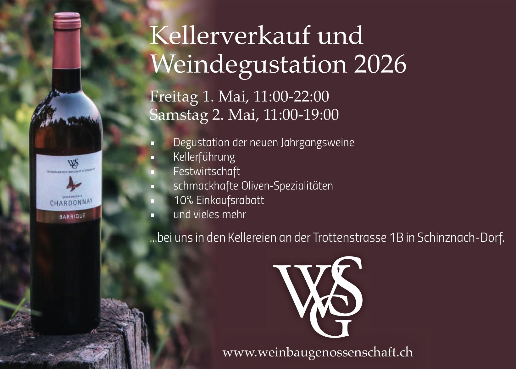 Kellerverkauf und Weindegustation 2026, 1. - 2. Mai, Kellereien, Schinznach-Dorf