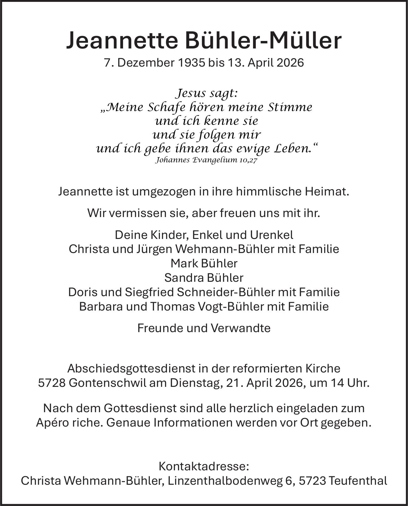 Bühler-Müller Jeannette, April 2026 / TA