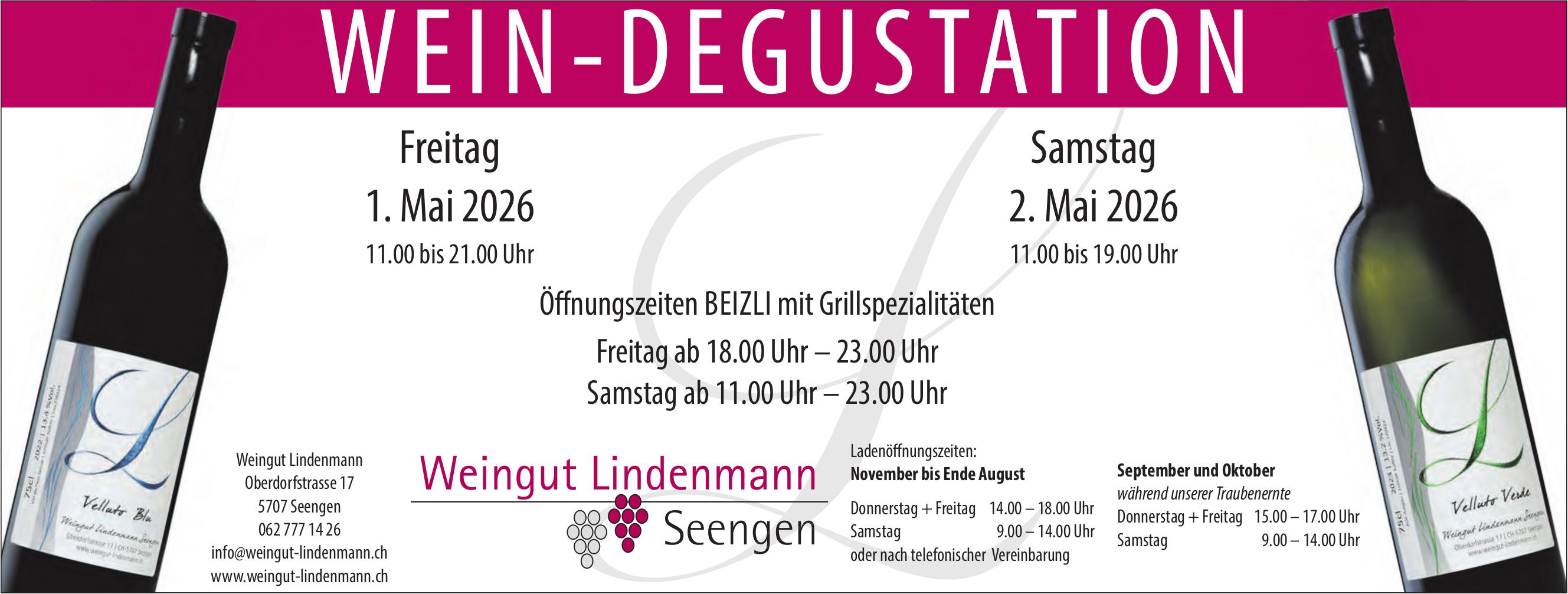 WEIN-DEGUSTATION, 1. - 2. Mai, Weingut Lindemann, Seengen