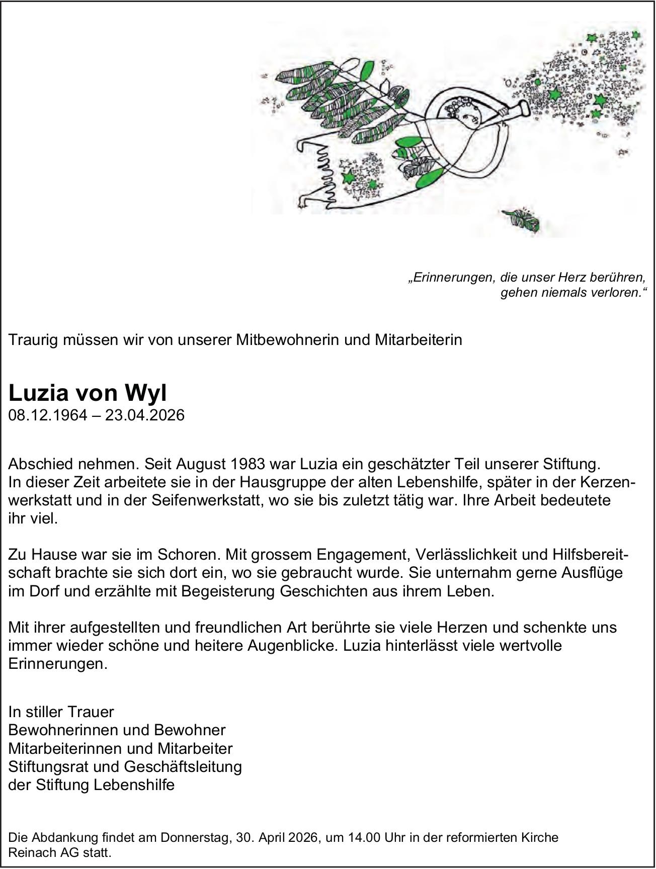 Von Wyl Luzia, April 2026 / TA
