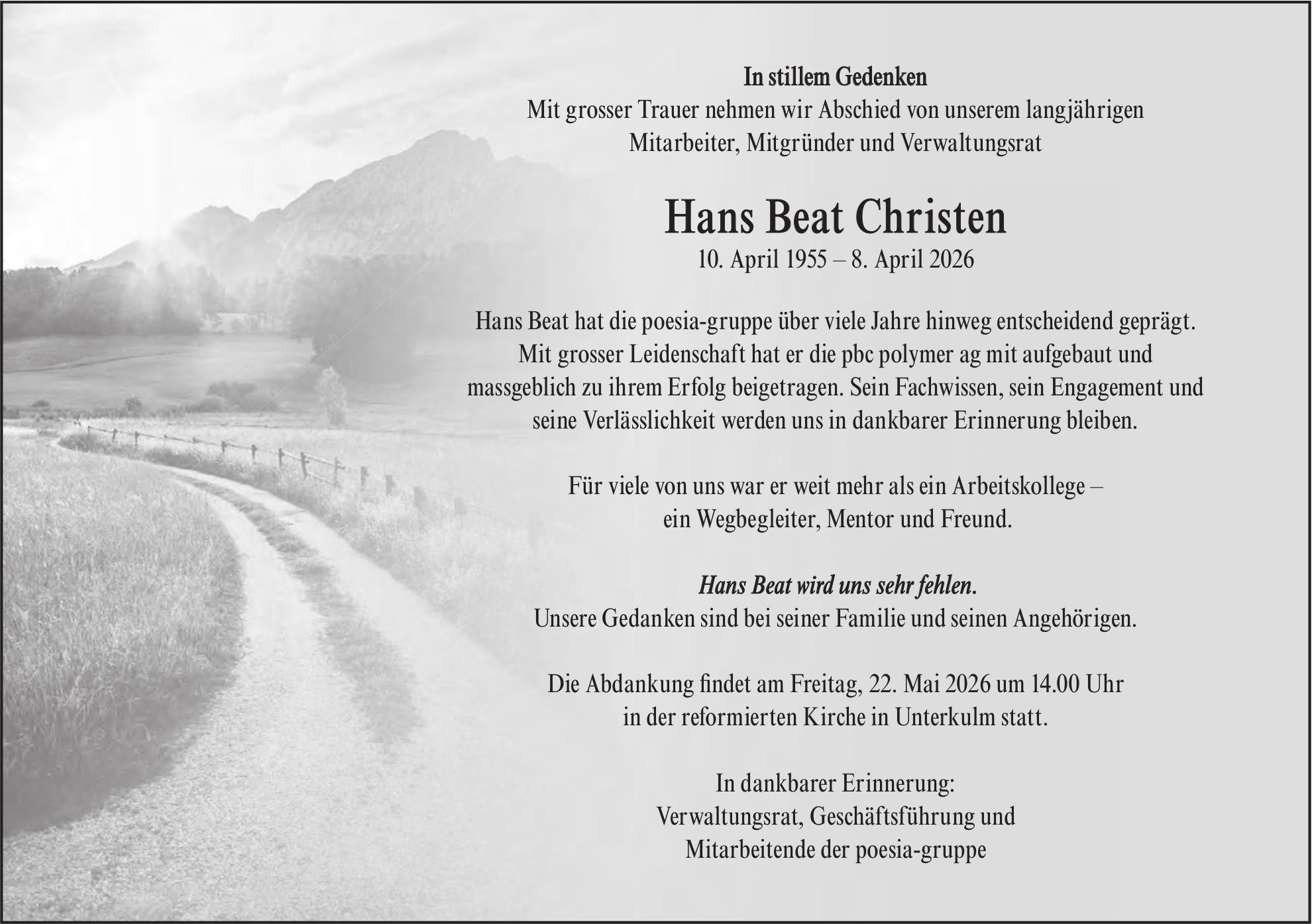 Christen Hans Beat, April 2026 / TA