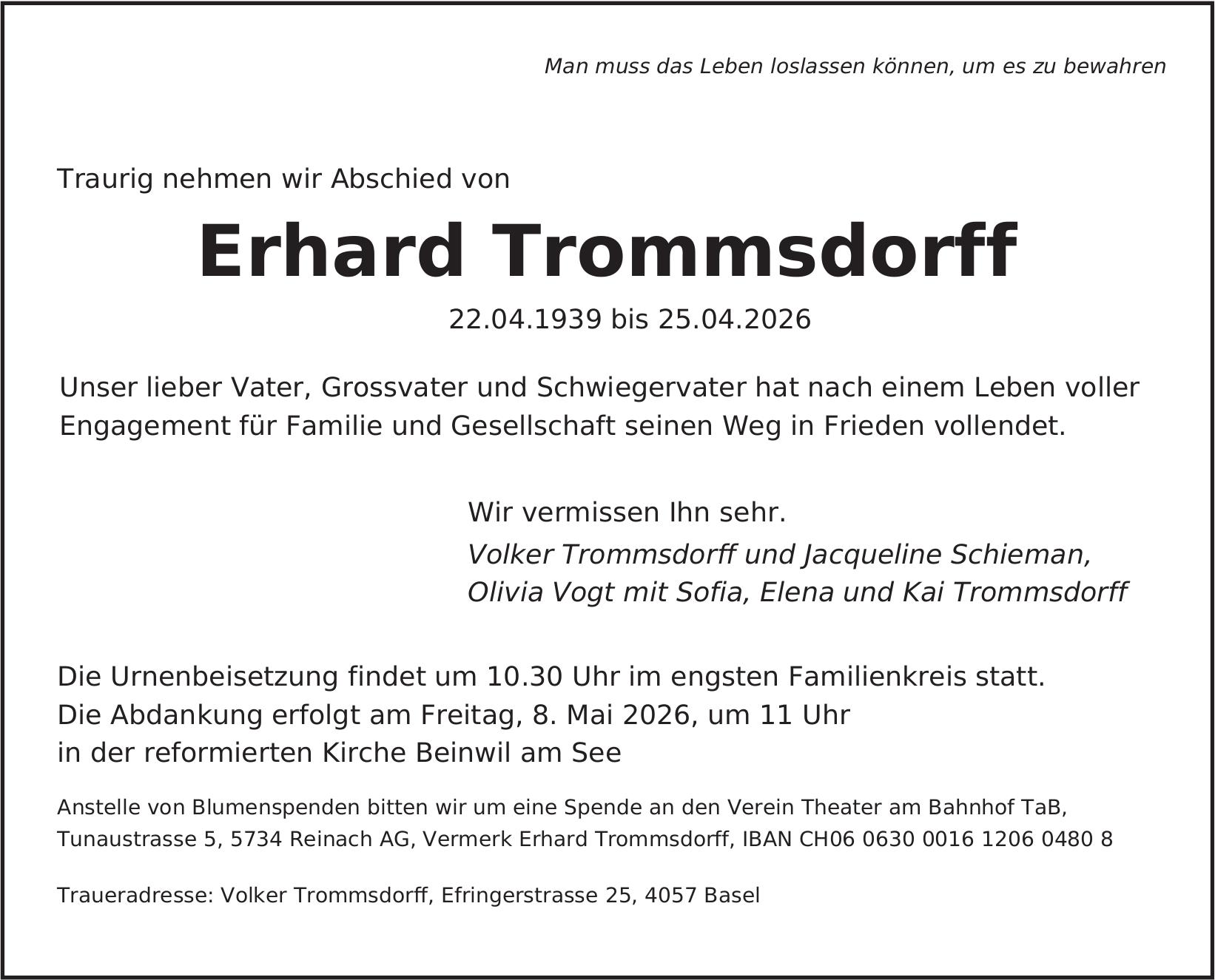 Trommsdorff Erhard, April 2026 / TA