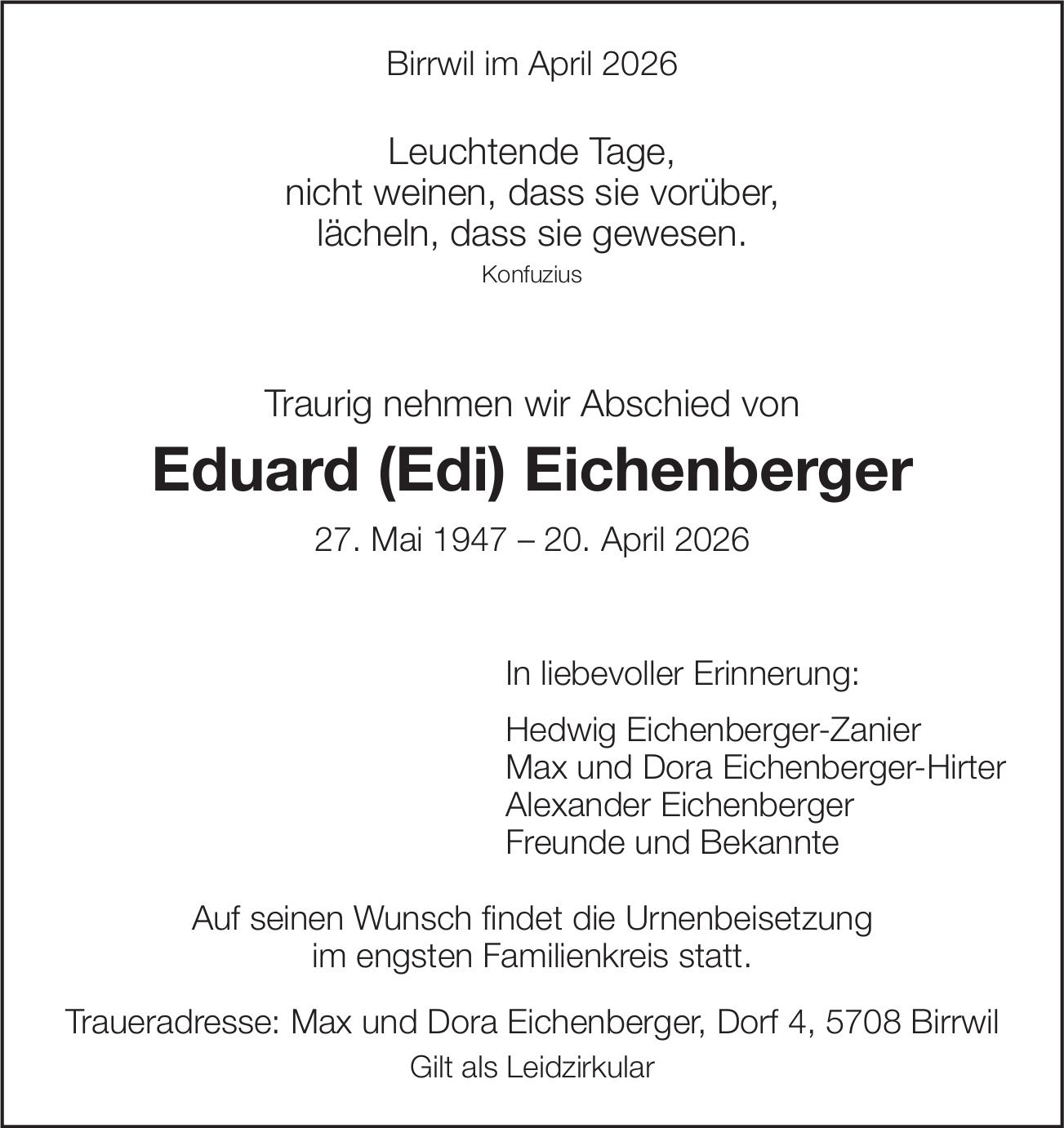 Eichenberger Eduard (Edi), April 2026 / TA