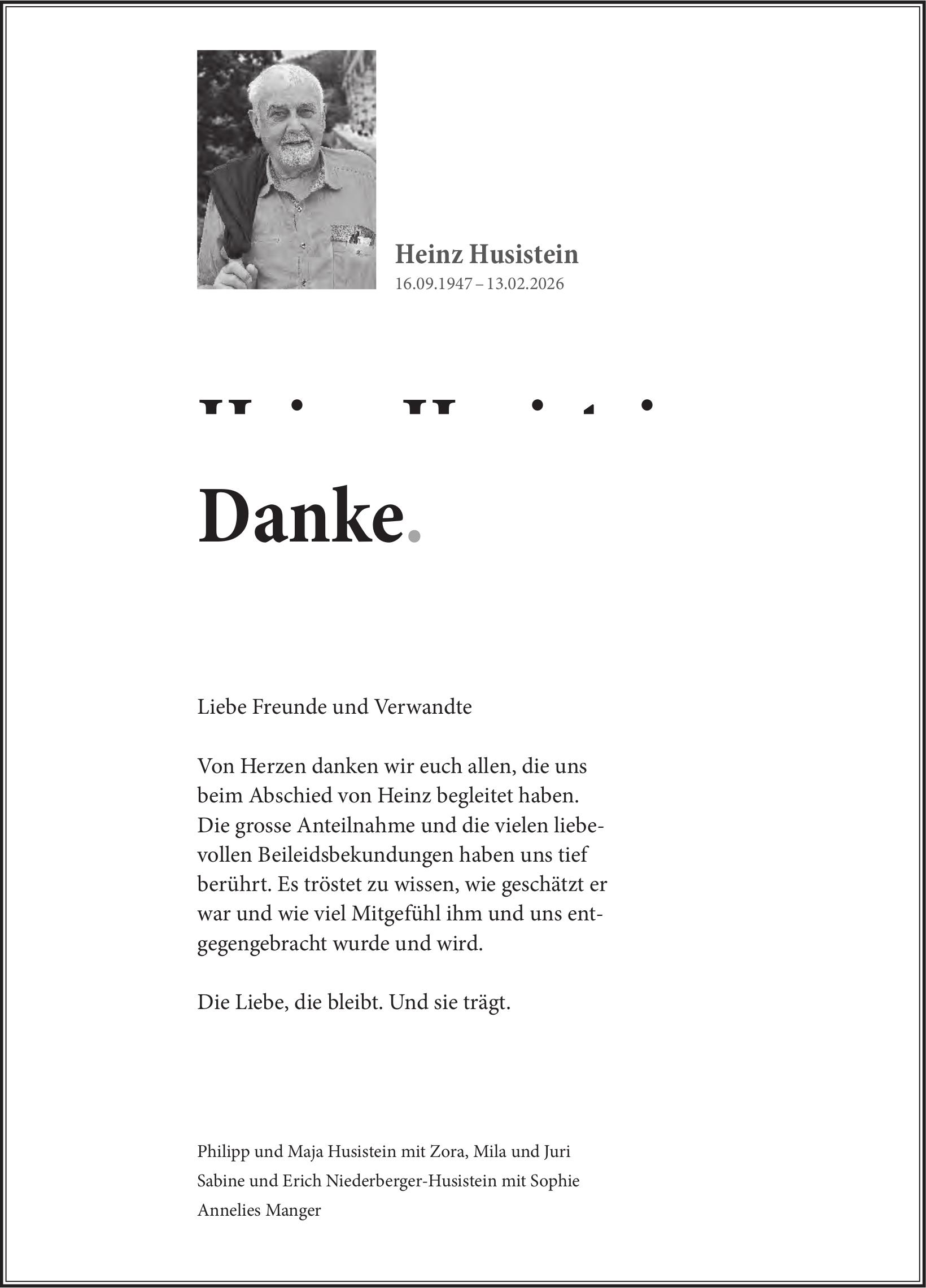 Husistein Heinz, im Mai 2026 / DS